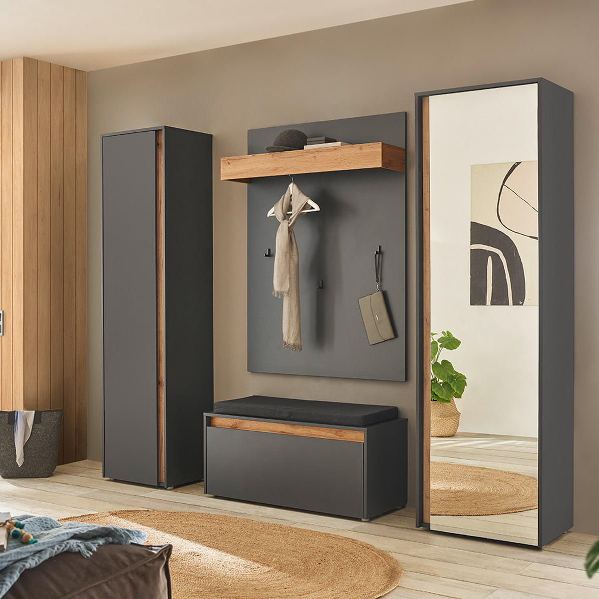 GARDEROBENSCHRANK Crisp-61 - Anthrazit, Holzwerkstoff (60/200/40cm) - Lomado