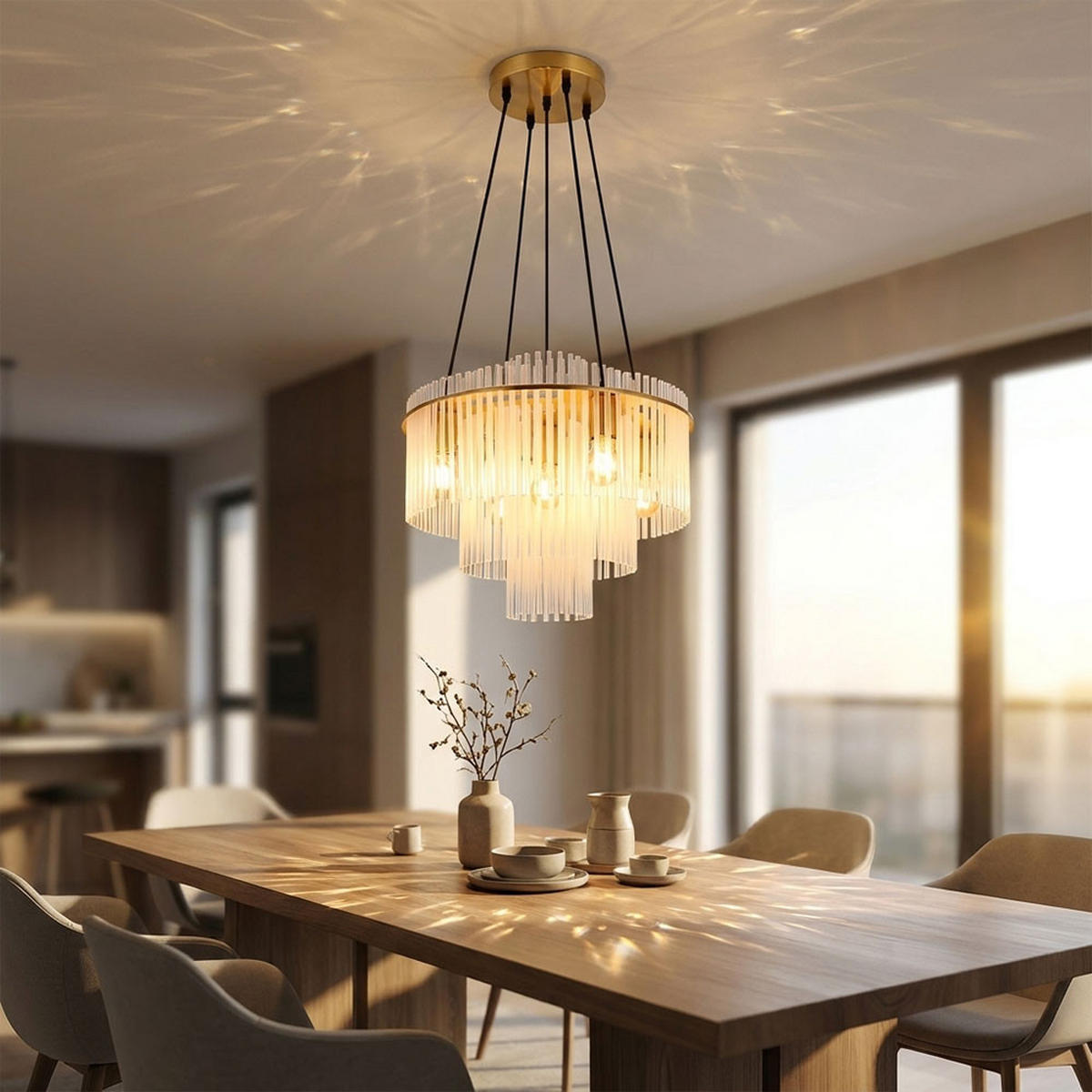 KRONLEUCHTER Gorley Metall Gold - Goldfarben, Glas (50/50/120cm) - Globo Lighting