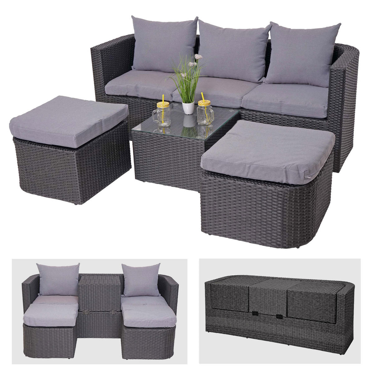 GARTENSET 3in1 Anthrazit Kissen Hellgrau - Anthrazit, Metall - PROREGAL
