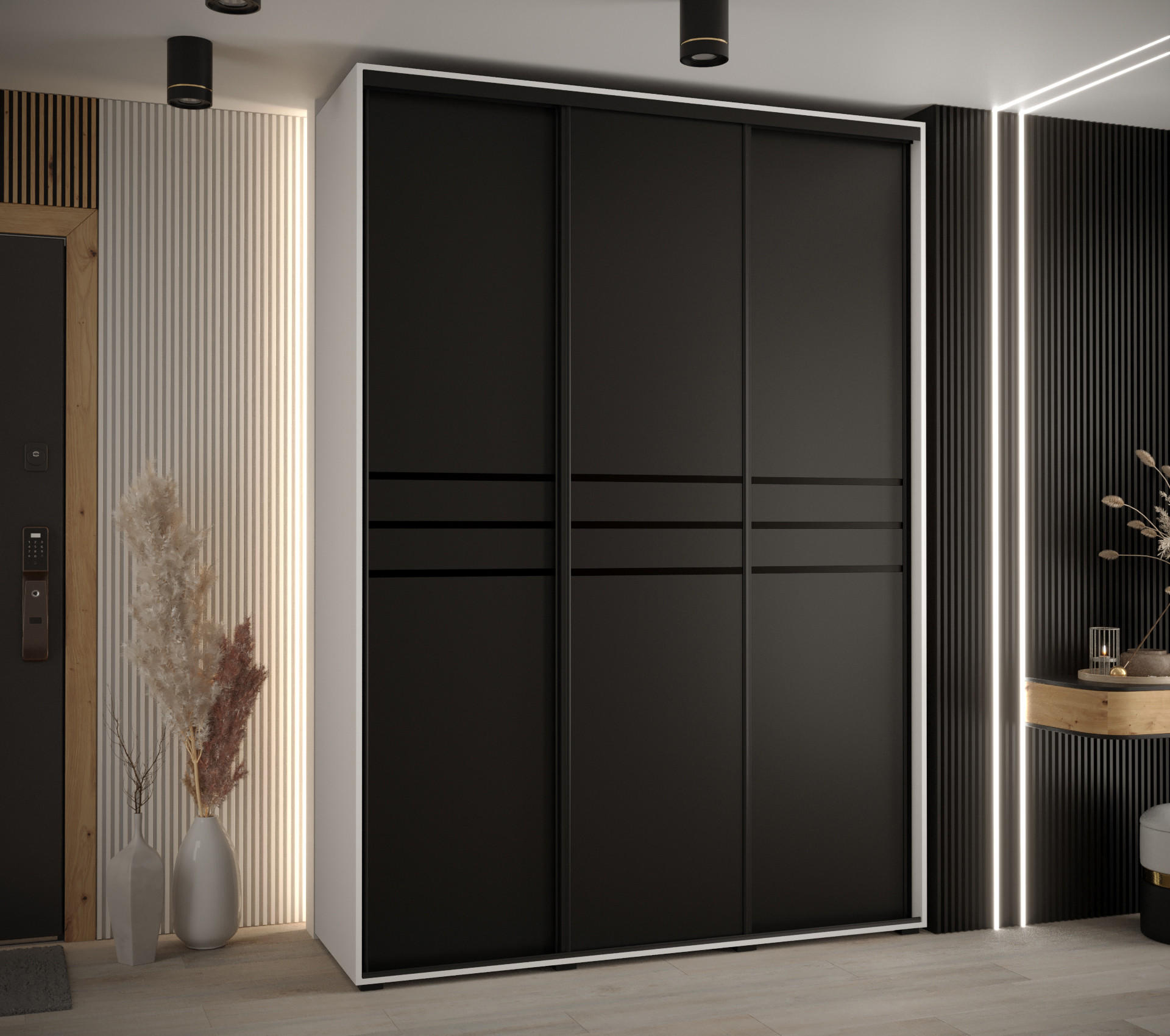SCHWEBETÜRENSCHRANK 235,2/180/60 3-türig - Schwarz/Weiß, Holz/Metall (180/235/60cm) - Abiks Möbel