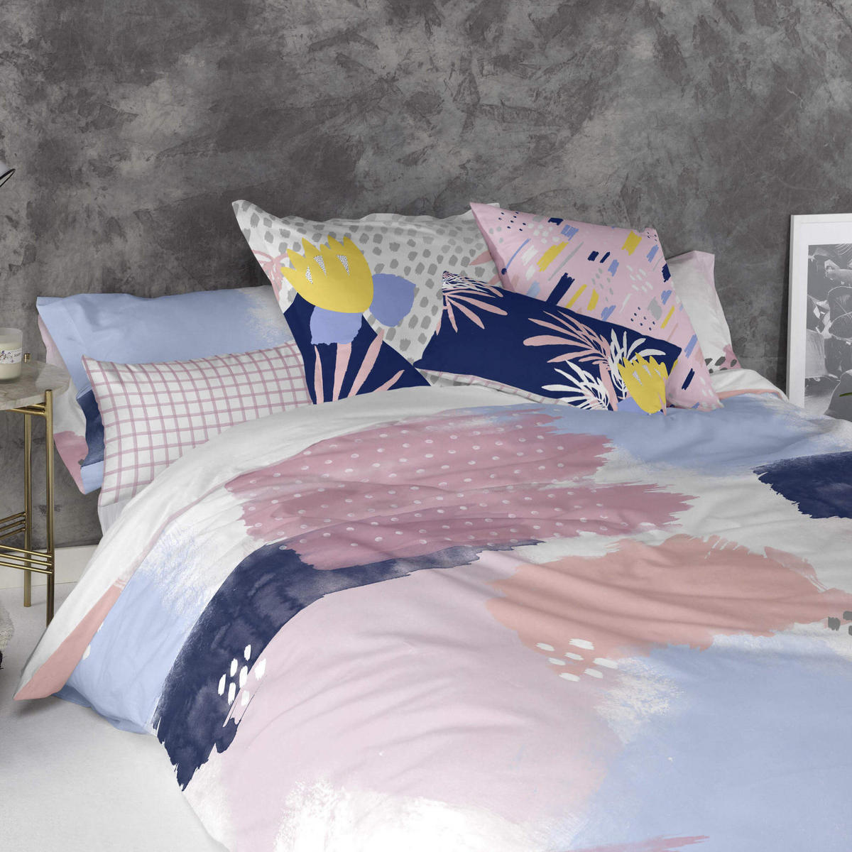 KISSENBEZUG tempera 50x50 + 50x30 cm mehrfarbig - Multicolor, Textil (50/50cm) - Happy Friday