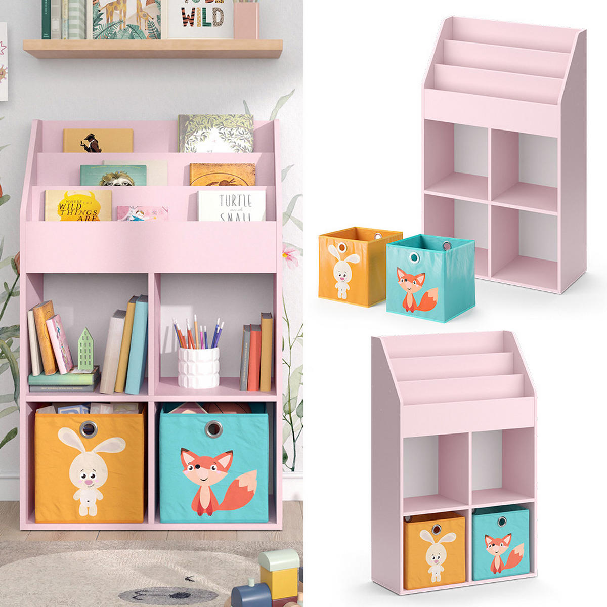 KINDERREGAL Luigi Rosa 72 x 114.2 cm mit 6 Faltboxen (bunt) - Pink, Holzwerkstoff (72/114.2/31.2cm) - Vicco