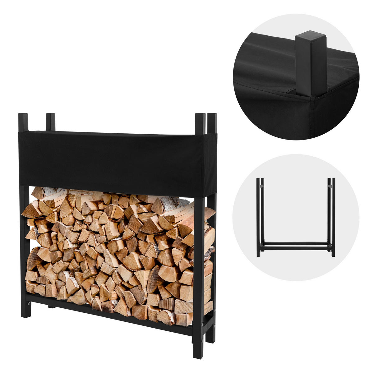KAMINHOLZREGAL - Anthrazit, Metall (25/115/113cm) - ML-DESIGN