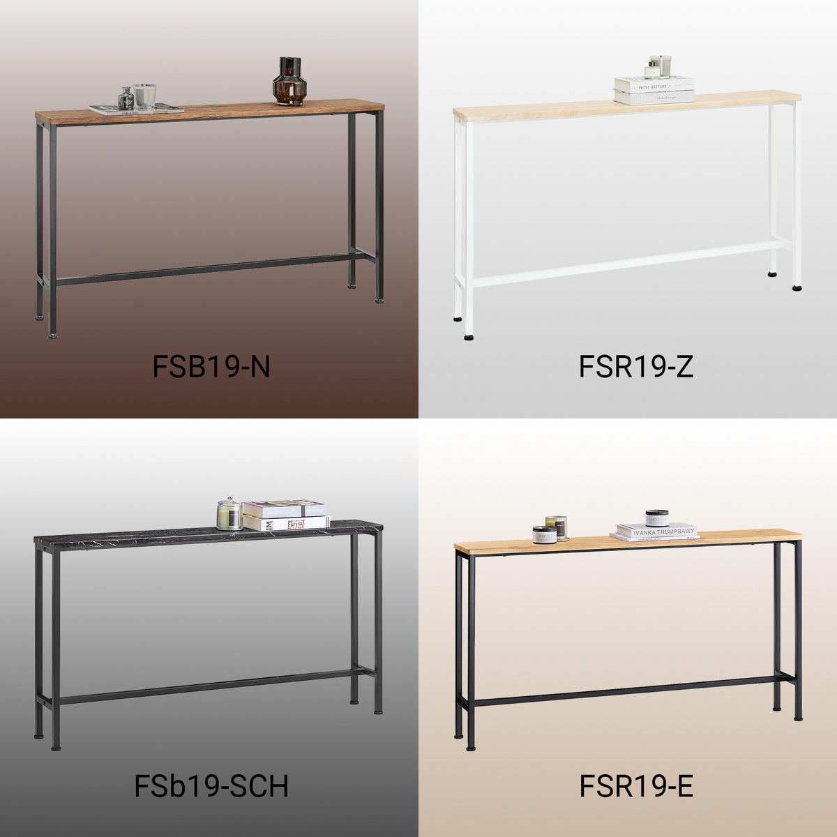 KONSOLENTISCH Schmal, Vintage Metall Flurtisch, 120x65x20cm - Braun, Holzwerkstoff/Metall (20/120/65cm) - SoBuy
