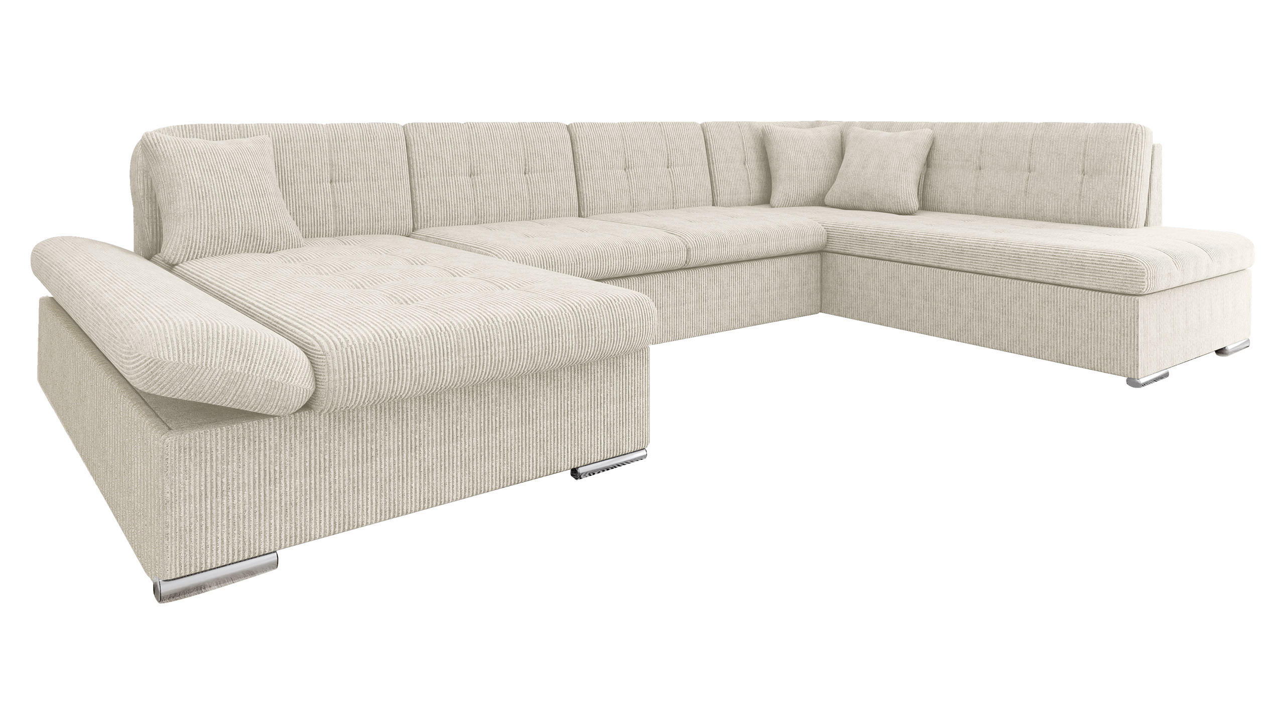 ECKSOFA Bergen Cord, Seite: Links - Beige/Silberfarben, Holz/Textil (345/76/205cm) - MIRJAN24
