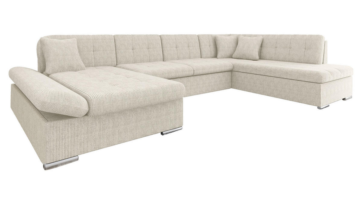 ECKSOFA Bergen Cord, Seite: Links - Beige/Silberfarben, Holz/Textil (345/76/205cm) - MIRJAN24