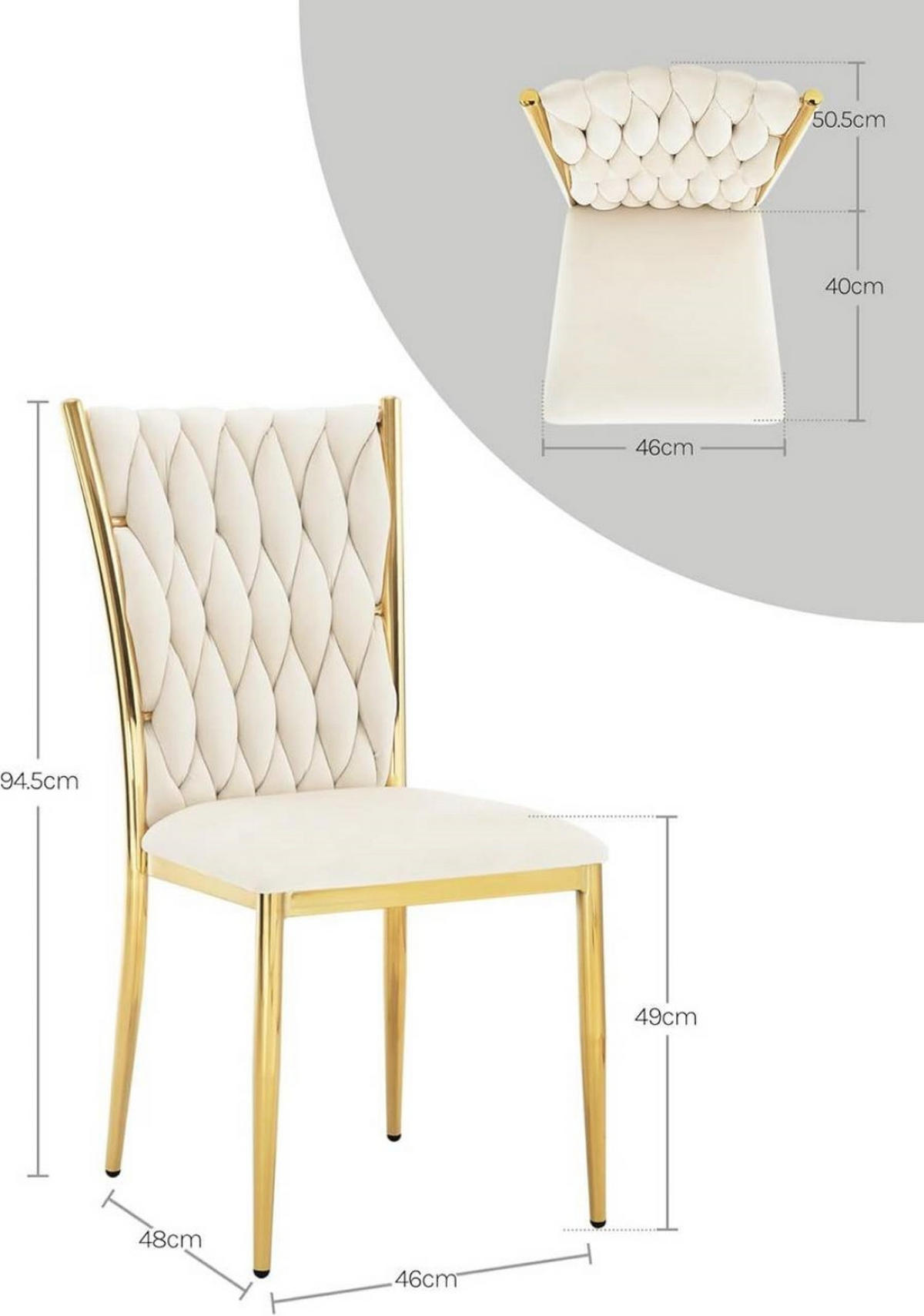 ESSZIMMERSTUHL 6er Set hohe Rückenlehne, Samt, Creme - Creme, Kunststoff/Textil (46/94.5/48cm) - Woltu