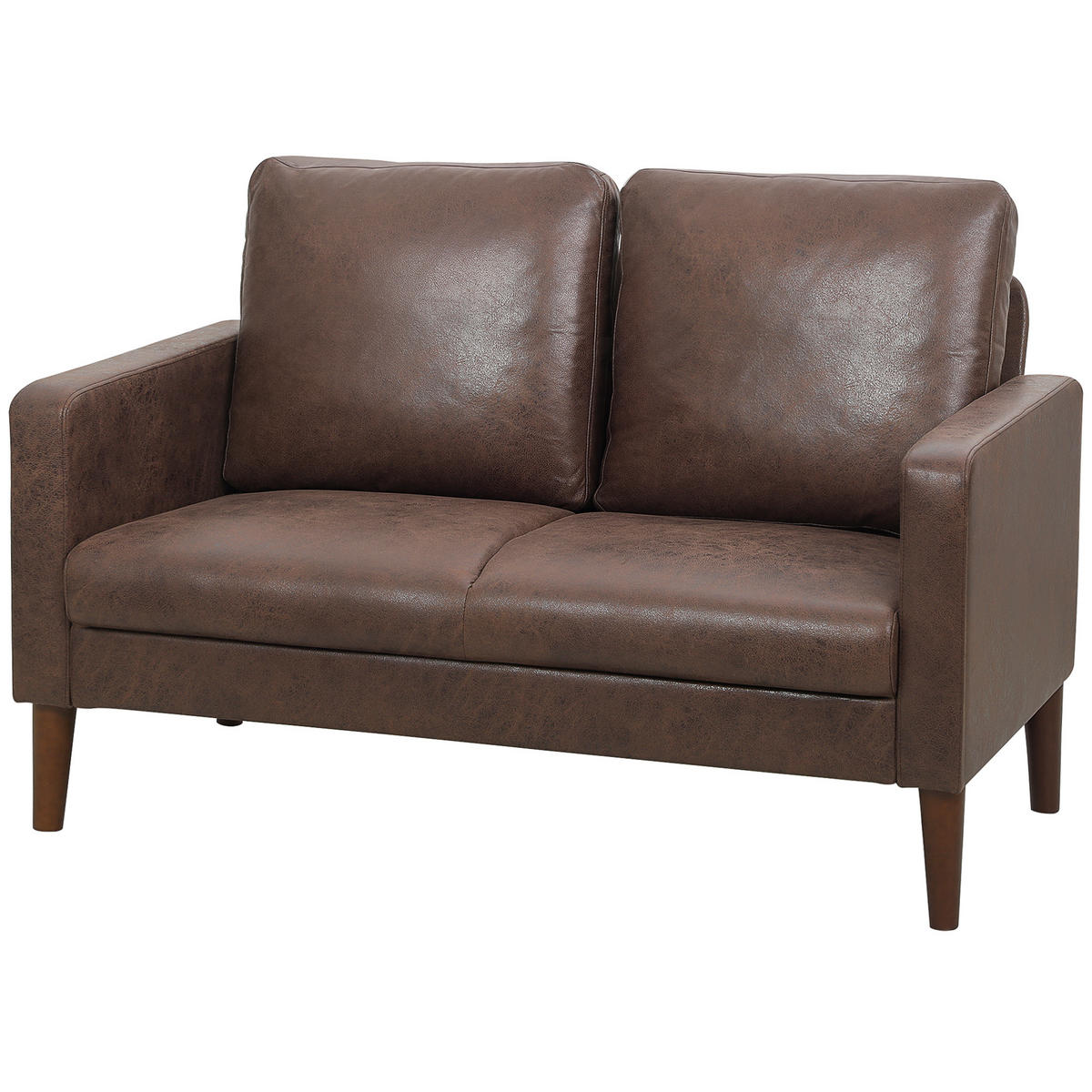 SOFA, 2-Sitzer, Lederoptik, Holzbeine, dunkelbraun, 130x78x85cm - Multicolor, Holzwerkstoff (130/85/78cm) - FORIOUS