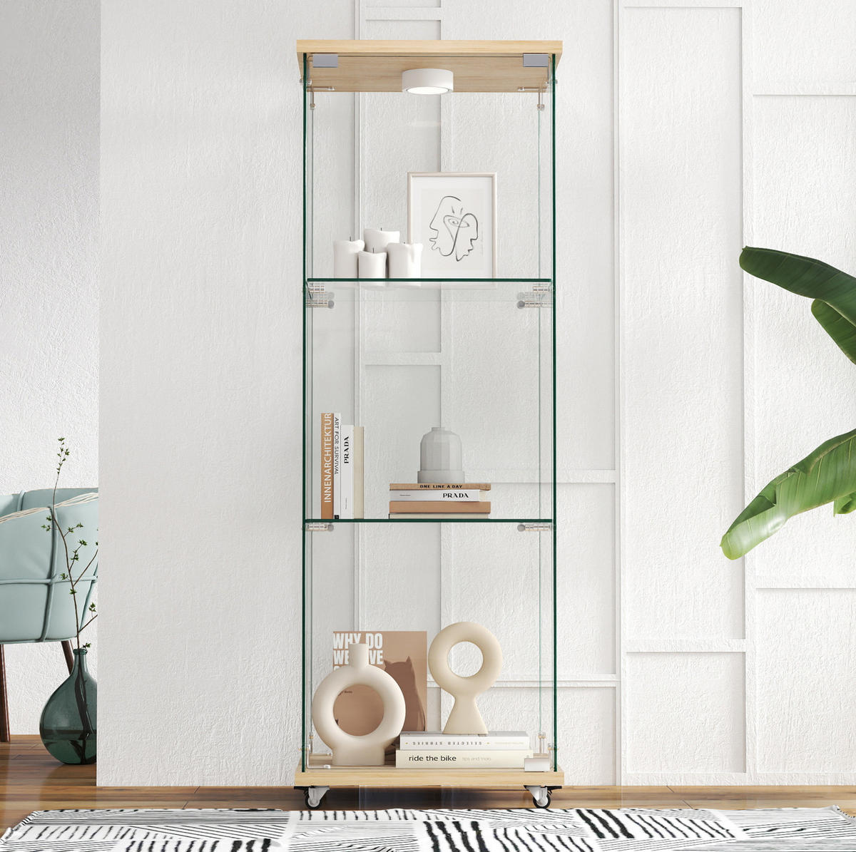 VITRÍNA 36,5/42,5/120 cm s LED osvětlením, z MDF a skla, přírodní - přírodní, kompozitní dřevo (42.5/120/36.5cm) - Redom