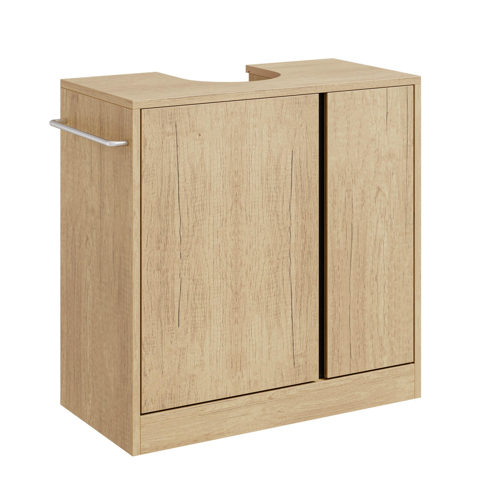 WASCHBECKENUNTERSCHRANK mit zwei Türen und Handtuchhalter BZR235-N - Eichefarben/Ahornfarben, Holzwerkstoff/Fell (30/60/60cm) - SoBuy