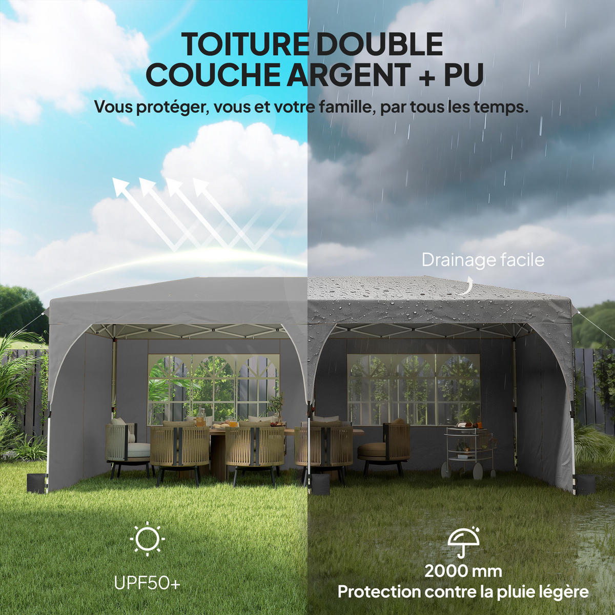 PAVILLON DE-14055 Pop-up 3/6 m, höhenverstellbar, UV50+ Grau - Hellgrau, Textil (300/275/595cm) - ComfortXL