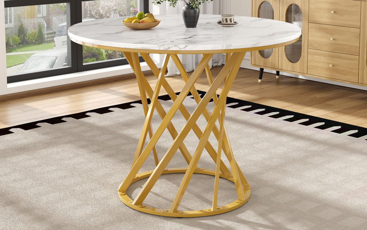 JÍDELNÍ stůl 80/80/76 cm s MDF deskou a nastavitelnými nohami, Zlatá/Bílá - zlatá, kompozitní dřevo (80/80/76cm) - Redom