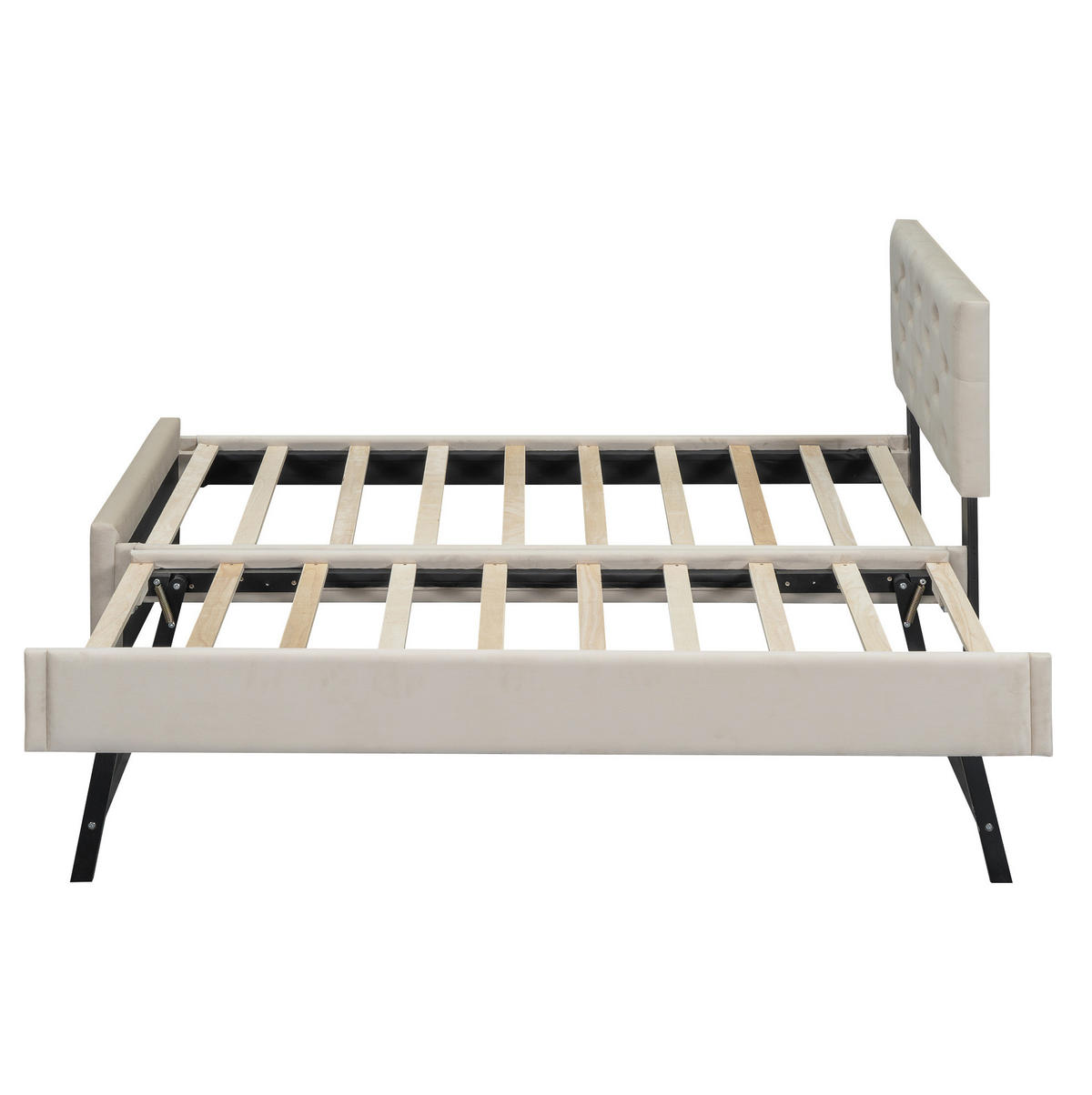 POLSTERBETT aus Samt und MDF 90x200 cm Beige mit Lattenrost und ausziehbarem Rollbett - Beige, Textil (90/200cm) - IVMEU