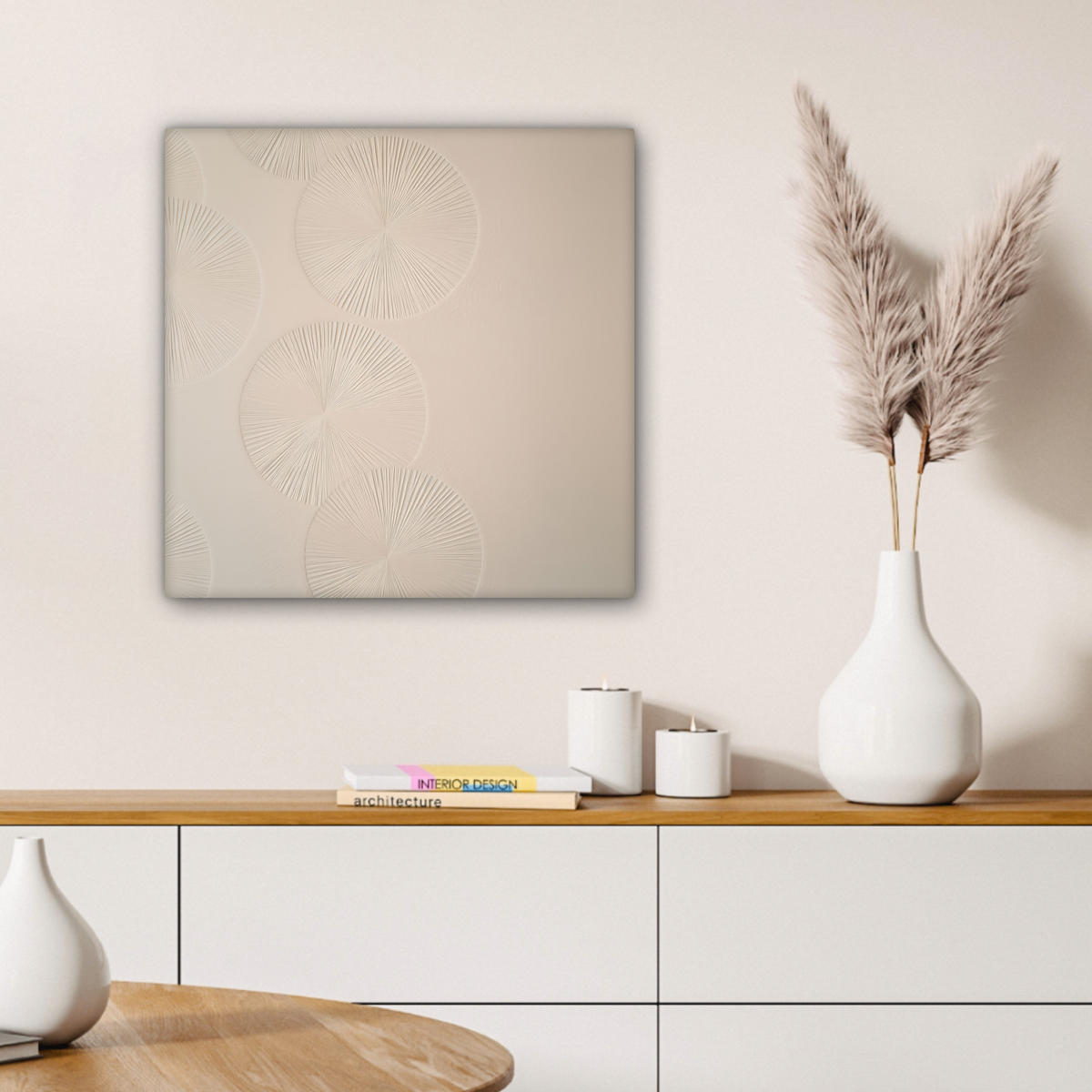 LEINWANDBILD Japandi - Beige - Modern Wandbild Wohnzimmer 50x50 cm - Ecru, Textil (50/50cm) - MuchoWow