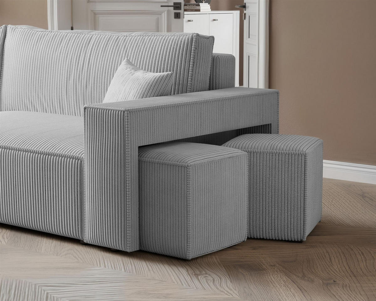 ECKSOFA Adara Inkl. Hocker - Hellgrau, Holzwerkstoff/Textil (262/145cm) - Fun Möbel