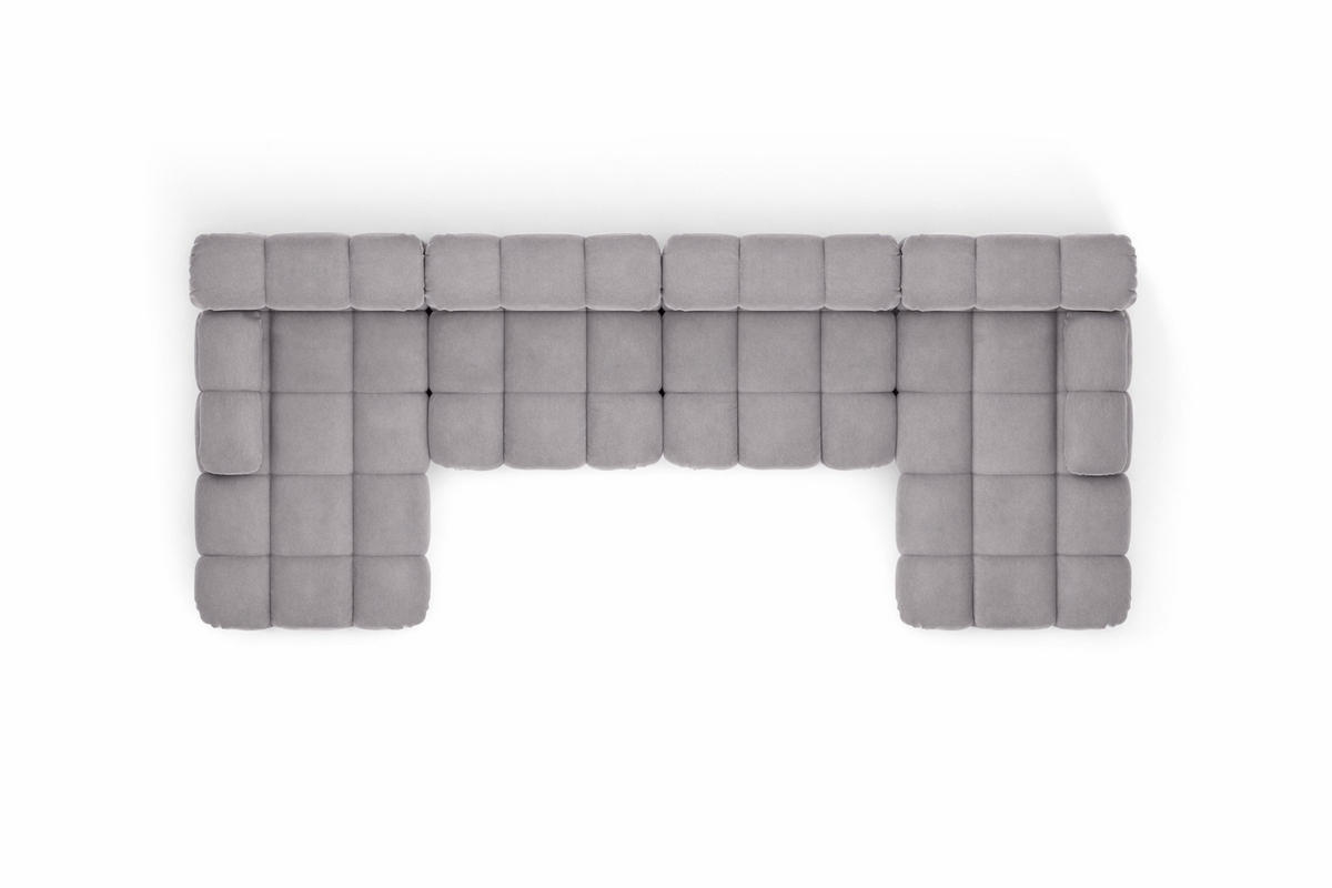 ECKSOFA U-Form XL, Stoff Velours Salvador, Grau, Selia U XL - Grau, Holz (380/70/160cm) - Kaiser Möbel