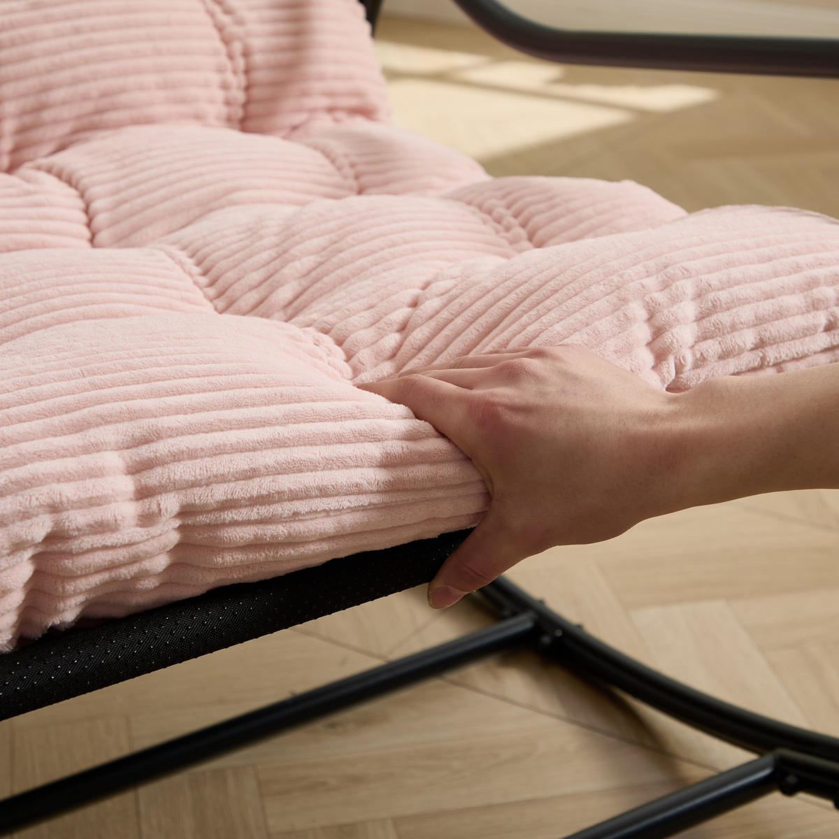 SCHAUKELSTUHL,SCHAUKELSESSEL mit Fußstütze, gepolstertem Kissen,Cord,Rosa - Rosa, Metall (75/82/116cm) - LVHOM