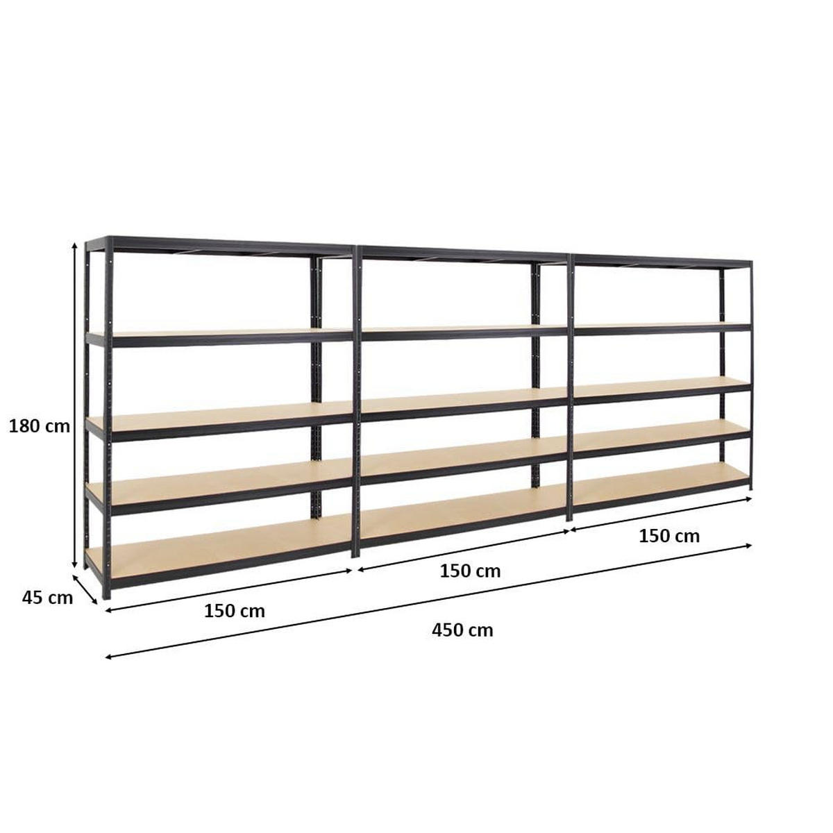 SCHWERLASTREGAL Giant Elephant 3er-Set mit 3x 180x150x45 cm Fachlast 200 kg Schwarz - Schwarz, Metall (450/180/45cm) - PROREGAL