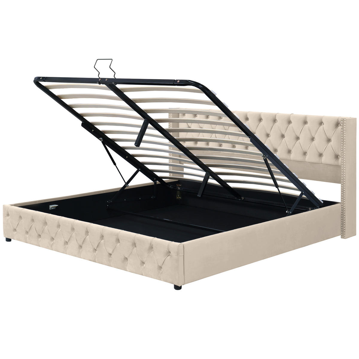 POLSTERBETT 160/200 cm Beige mit hydraulischem Bettkasten - Beige, Textil (160/200cm) - OKWISH