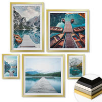 WANDBILDER 5er Set - 50x50 cm & 20x30 cm & 40x60 cm Goldrahmen - Holzstege am See, Boote - Goldfarben, Kunststoff (40/60cm) - ArtPrintCave