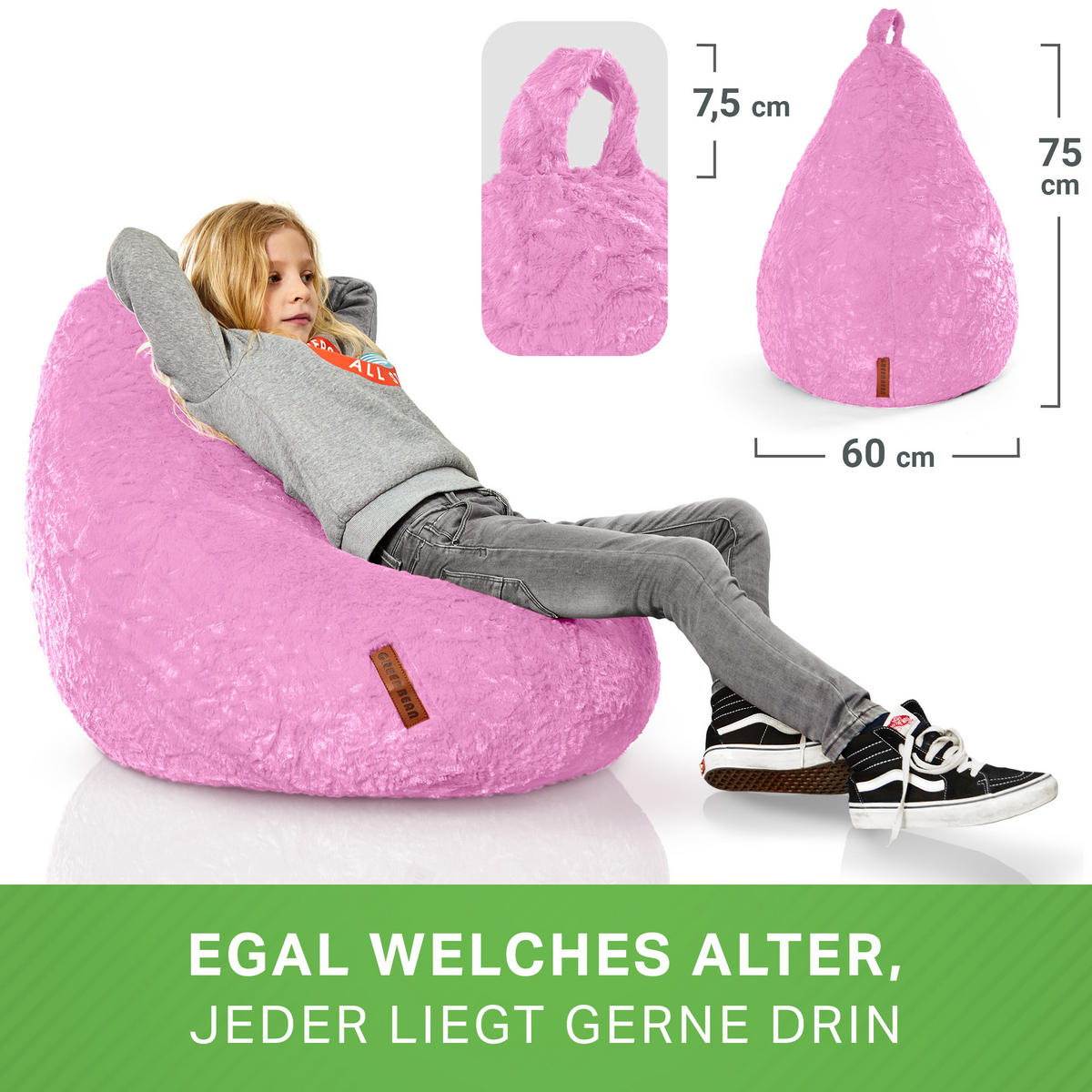 SITZSACK "Plüsch" 60x45x45cm - 120L - Rosa, Textil (45/60/45cm) - Green Bean