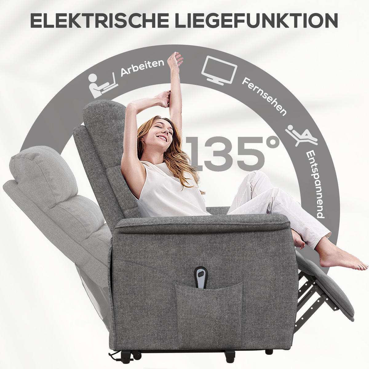 FERNSEHSESSEL MIT AUFSTEHHILFE, Grau, Polyester, Stahl - Grau, Kunststoff (90/96/66cm) - HOMCOM