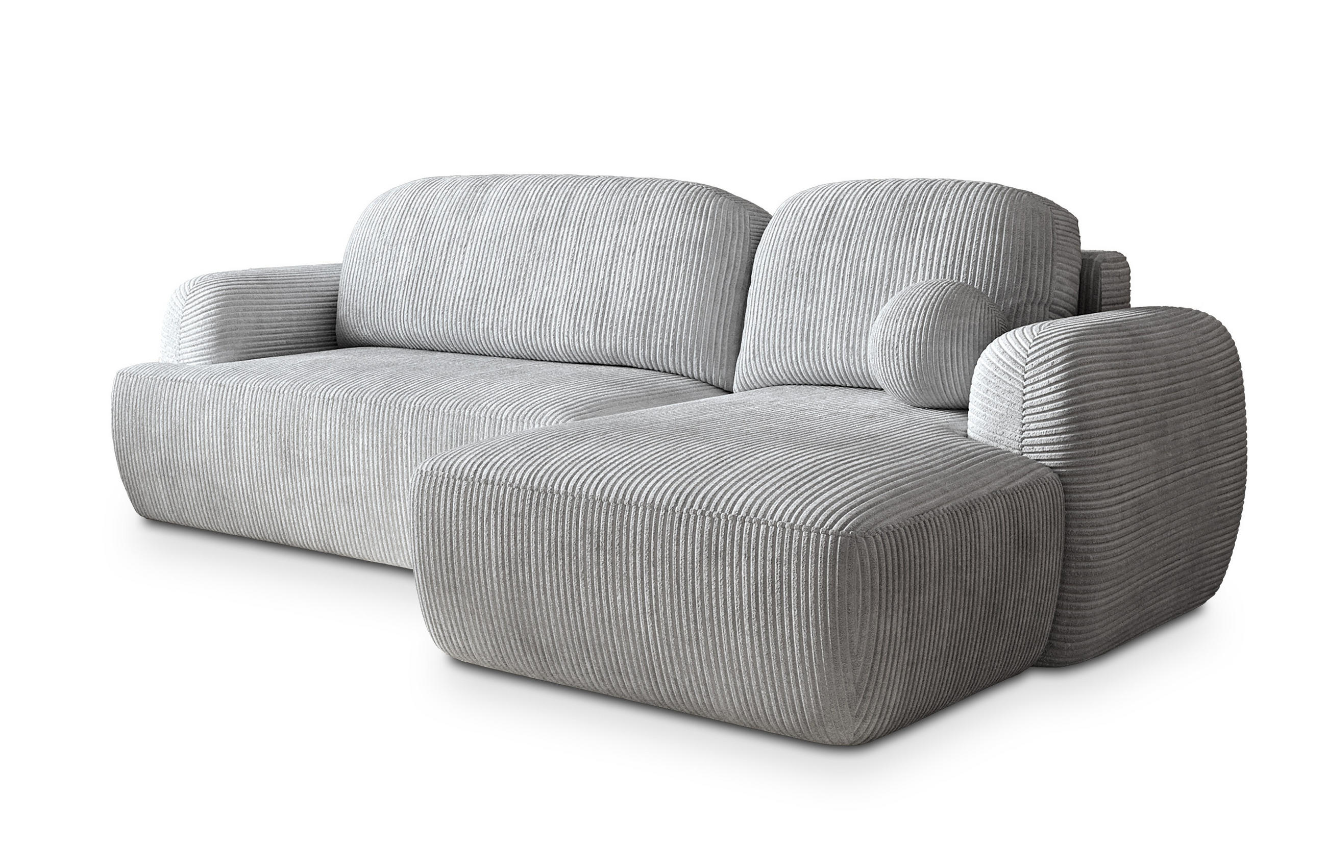 ECKSOFA MODENZA P R-S Hellgrau Kordstoff mit Schlaffunktion - Hellgrau, Holz (266/148cm) - MASSENO