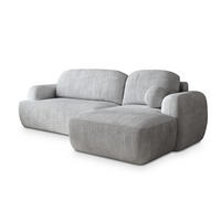 ECKSOFA MODENZA P R-S Hellgrau Kordstoff mit Schlaffunktion - Hellgrau, Holz (266/148cm) - MASSENO