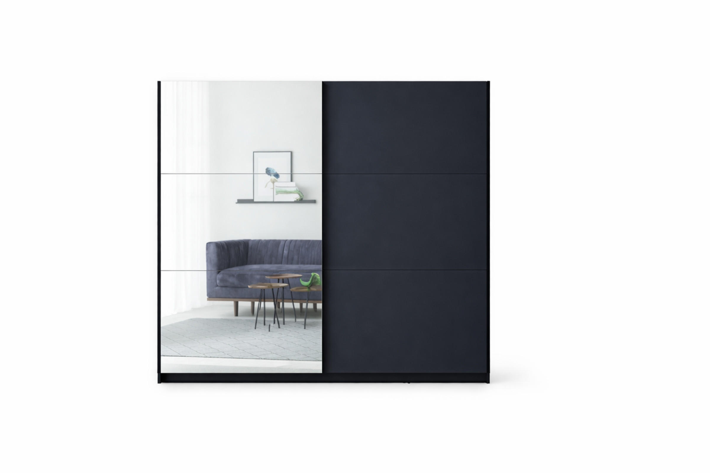 SCHWEBETÜRENSCHRANK ARLO I 150/207 cm in Graphit mit Spiegel - Graphitfarben, Holzwerkstoff (151/59/207cm) - Deine Möbel 24