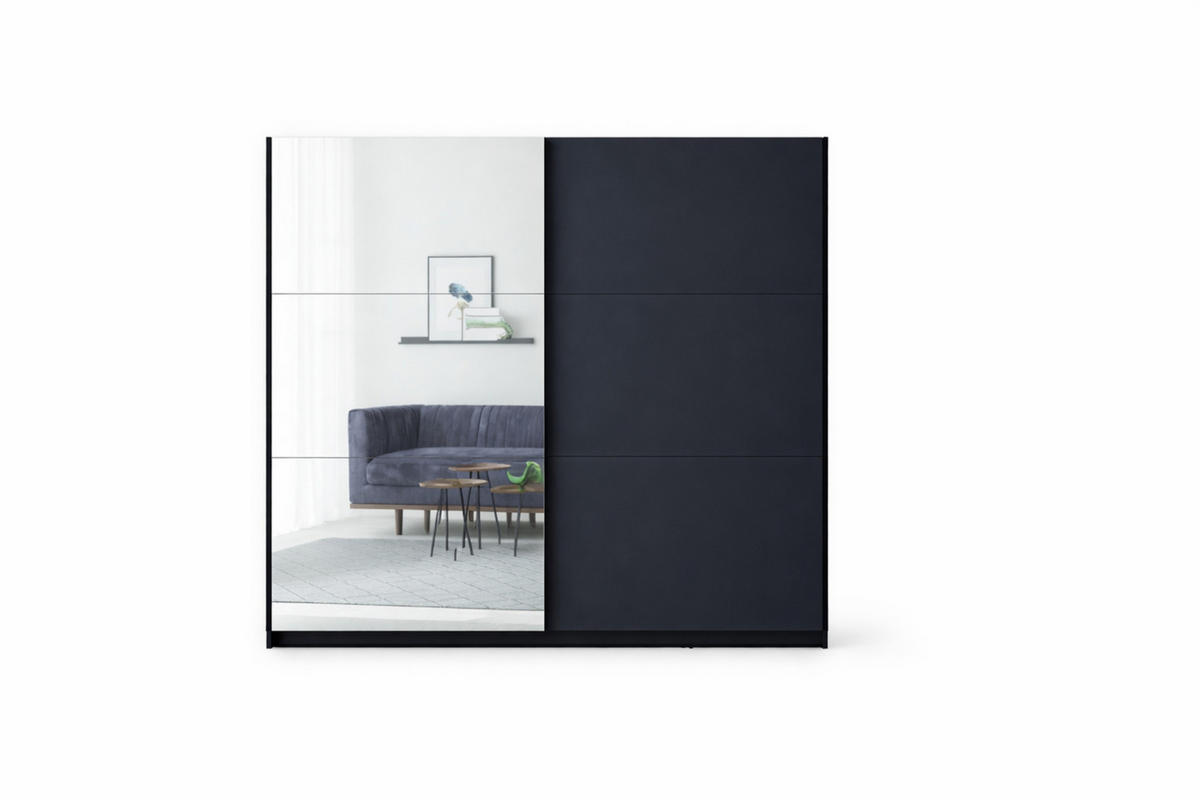 SCHWEBETÜRENSCHRANK ARLO I 150/207 cm in Graphit mit Spiegel - Graphitfarben, Holzwerkstoff (151/59/207cm) - Deine Möbel 24