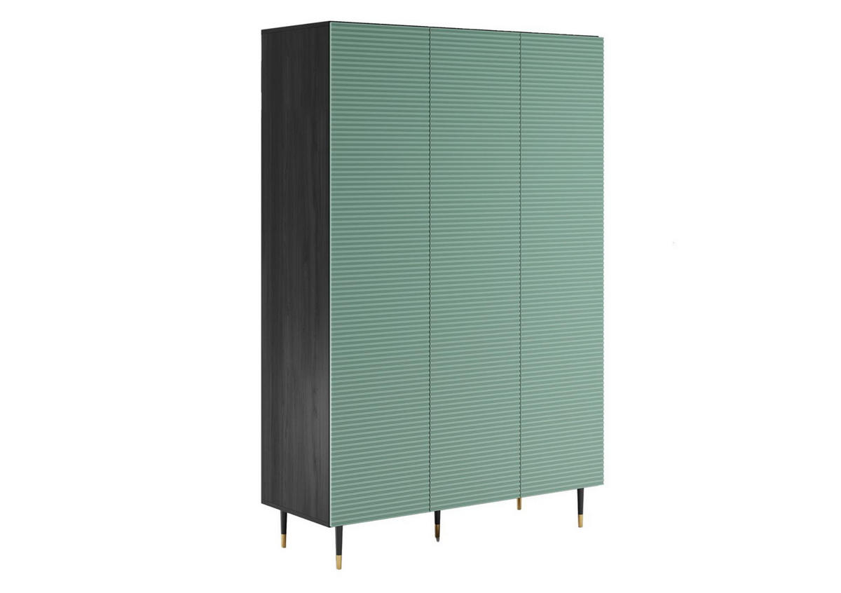 KLEIDERSCHRANK Imperio Großer Pistazie, Dreitüriger - Schwarz/Grün, Holzwerkstoff (135/206/53cm) - Bettso