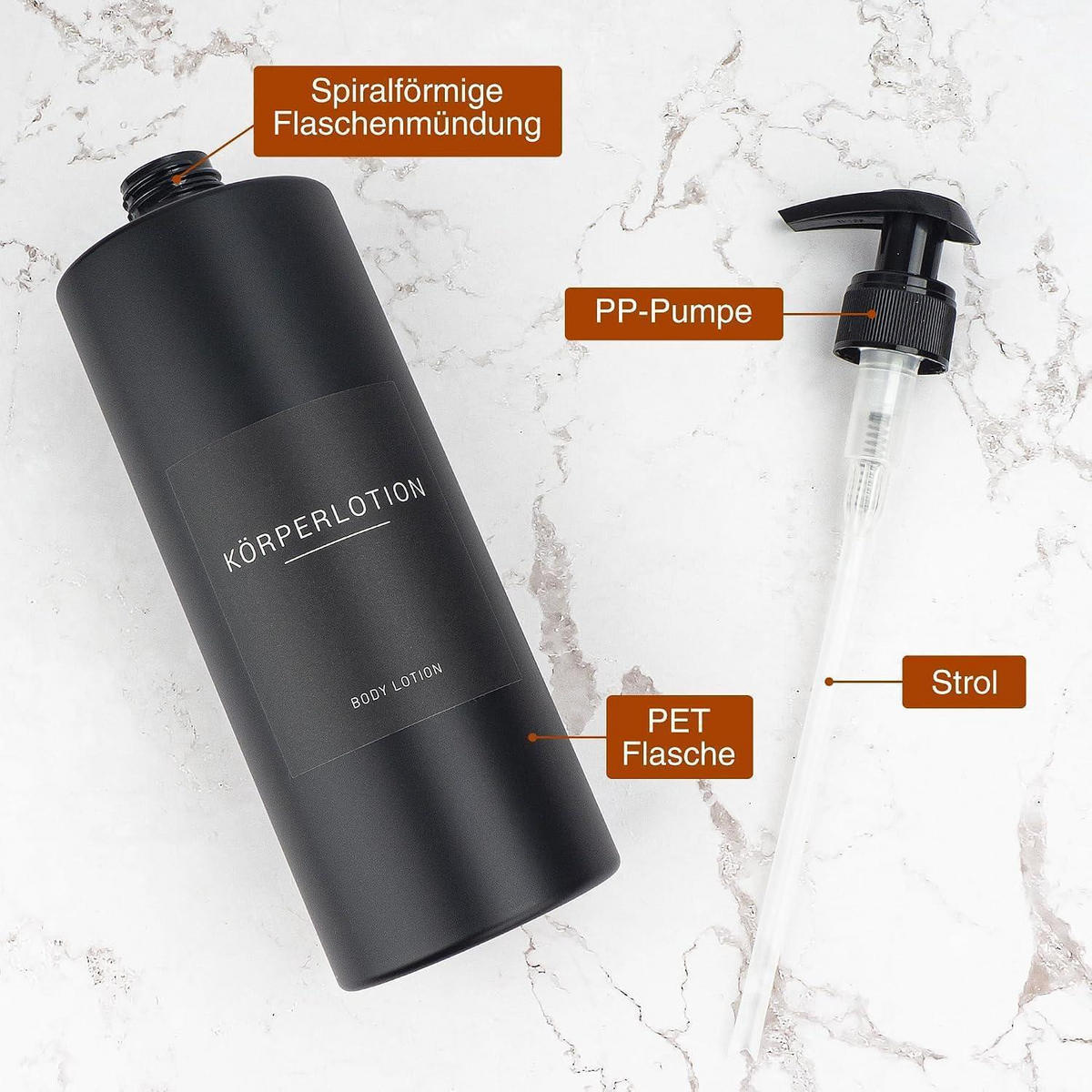 SEIFENSPENDER 3-teiliges Set 500ml Schwarz mit Etiketten - Schwarz, Kunststoff (6.6/17/6.6cm)