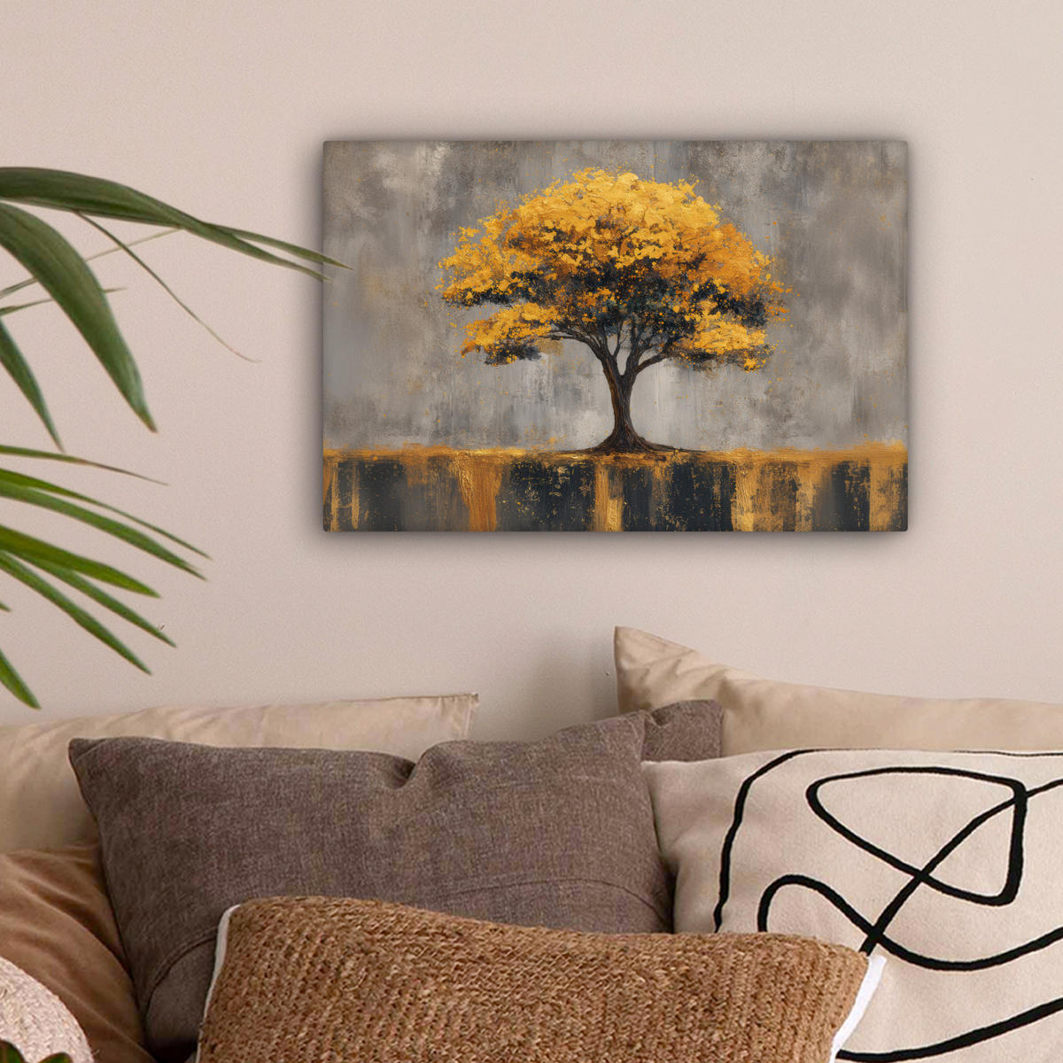 LEINWANDBILD Baum - Blätter - Gold - Abstrakt Deko Schlafzimmer 30x20 cm - Grau, Textil (30/20cm) - MuchoWow