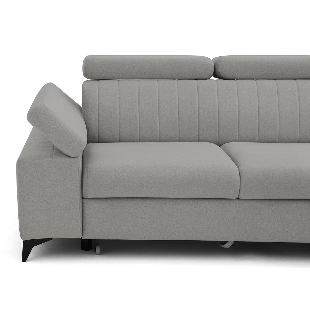 ECKSOFA FELIX L Rechts mit Schlaffunktion Velours Grau - Schwarz/Grau, Holz/Textil (176/257cm) - Muffo