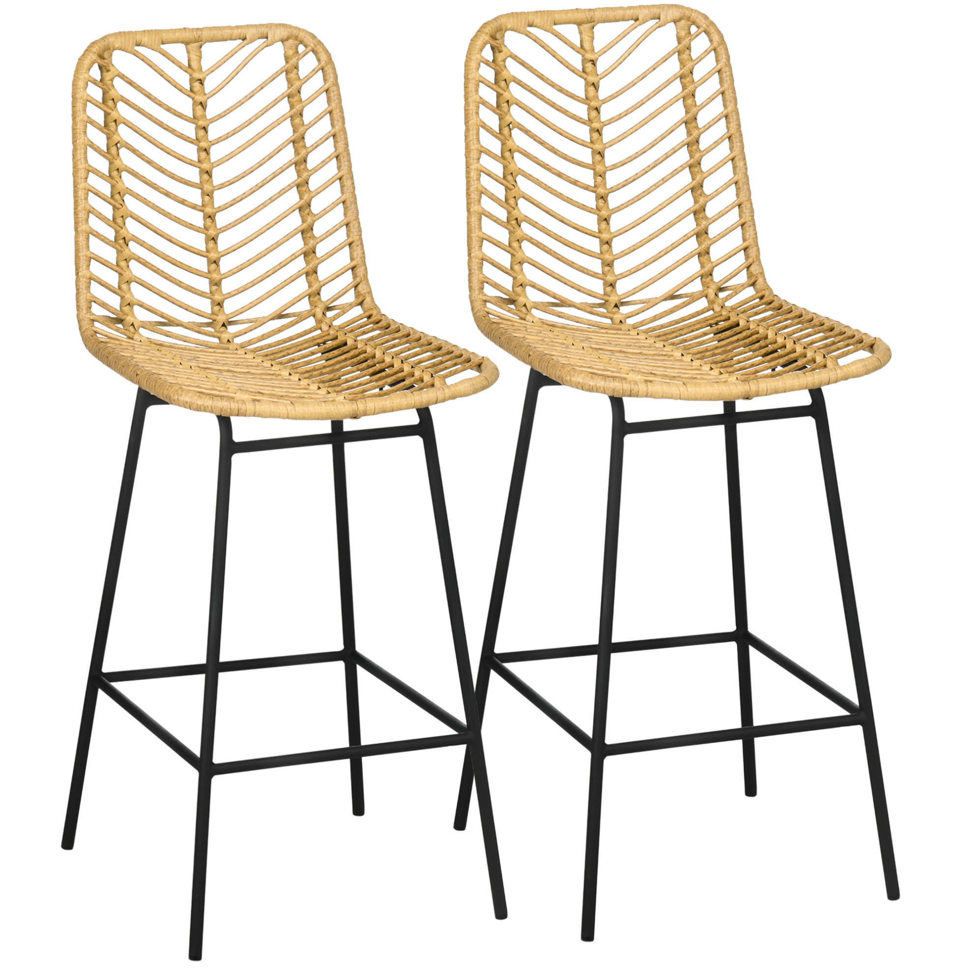 BARHOCKER 2er-Set mit Rückenlehne 42,5 x 52 x 102 cm Rattanoptik Gelb - Gelb, Metall (52/102/42.5cm) - Meubliv