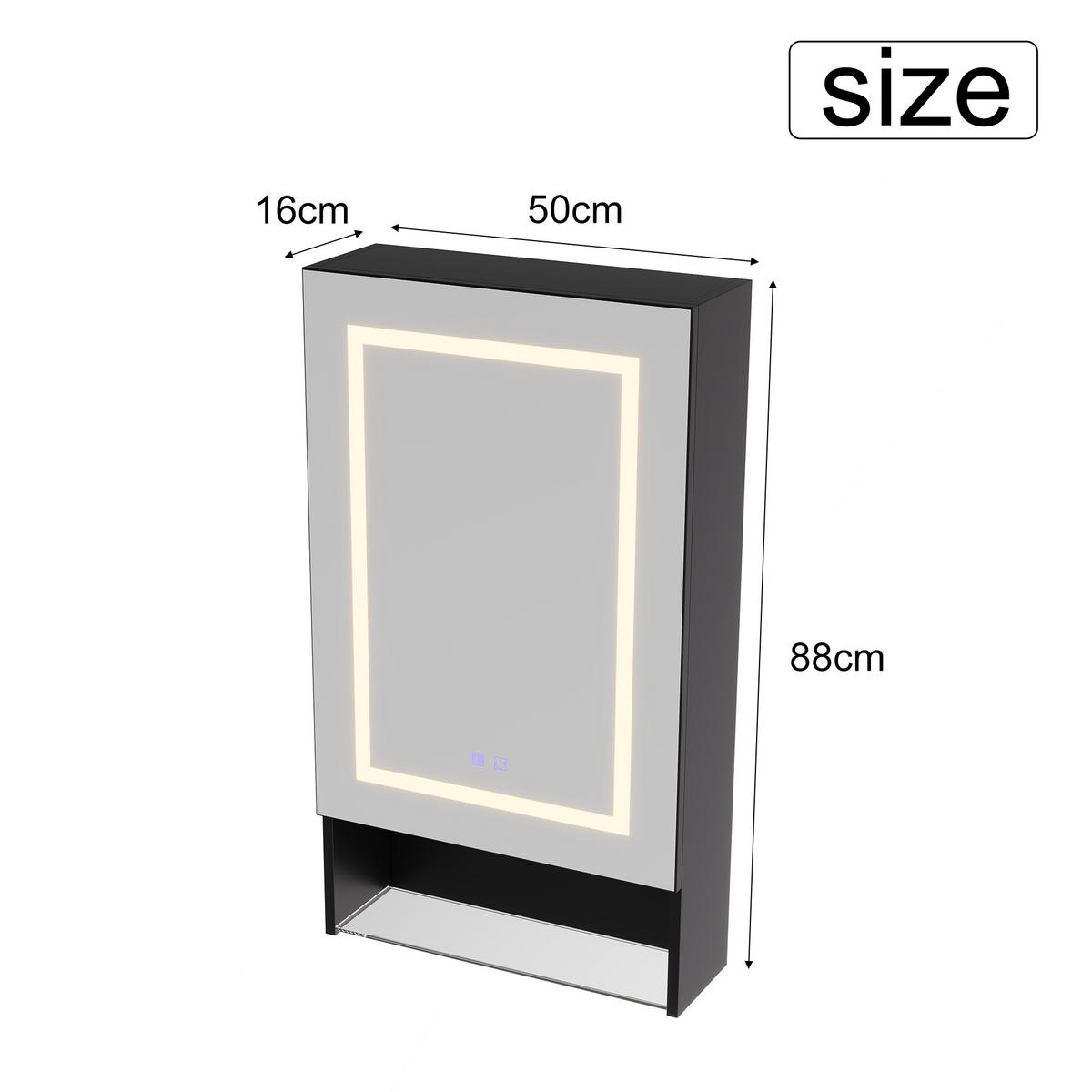 SPIEGELSCHRANK einzeltürig 50/88/16 cm, 3-farbig LED, untere Glasablage, Schwarz - Schwarz, Glas (50/88/16cm) - BRILVERDE