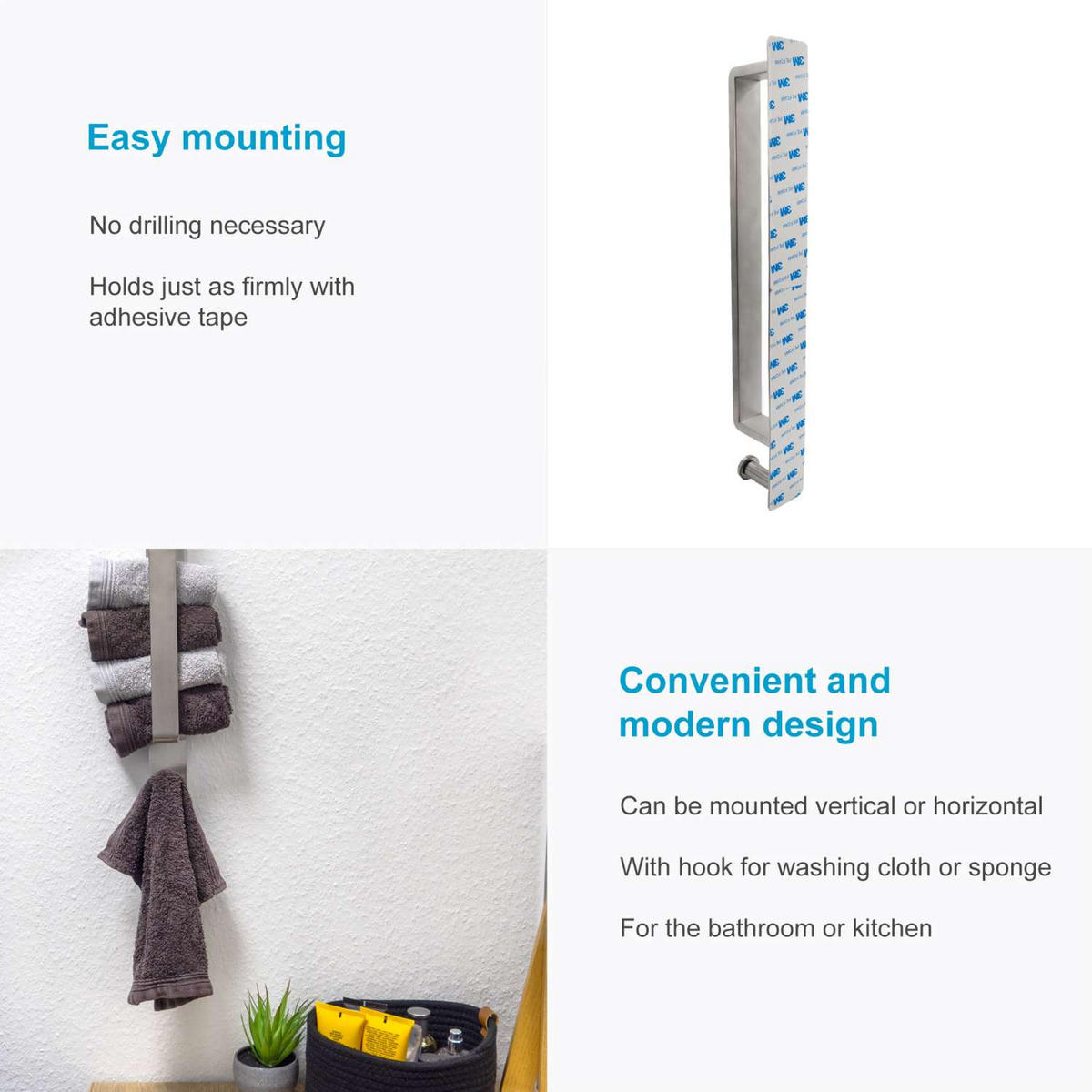 HANDTUCHHALTER ohne Bohren - Silberfarben, Metall (4.5/6.5/41.5cm) - Intirilife