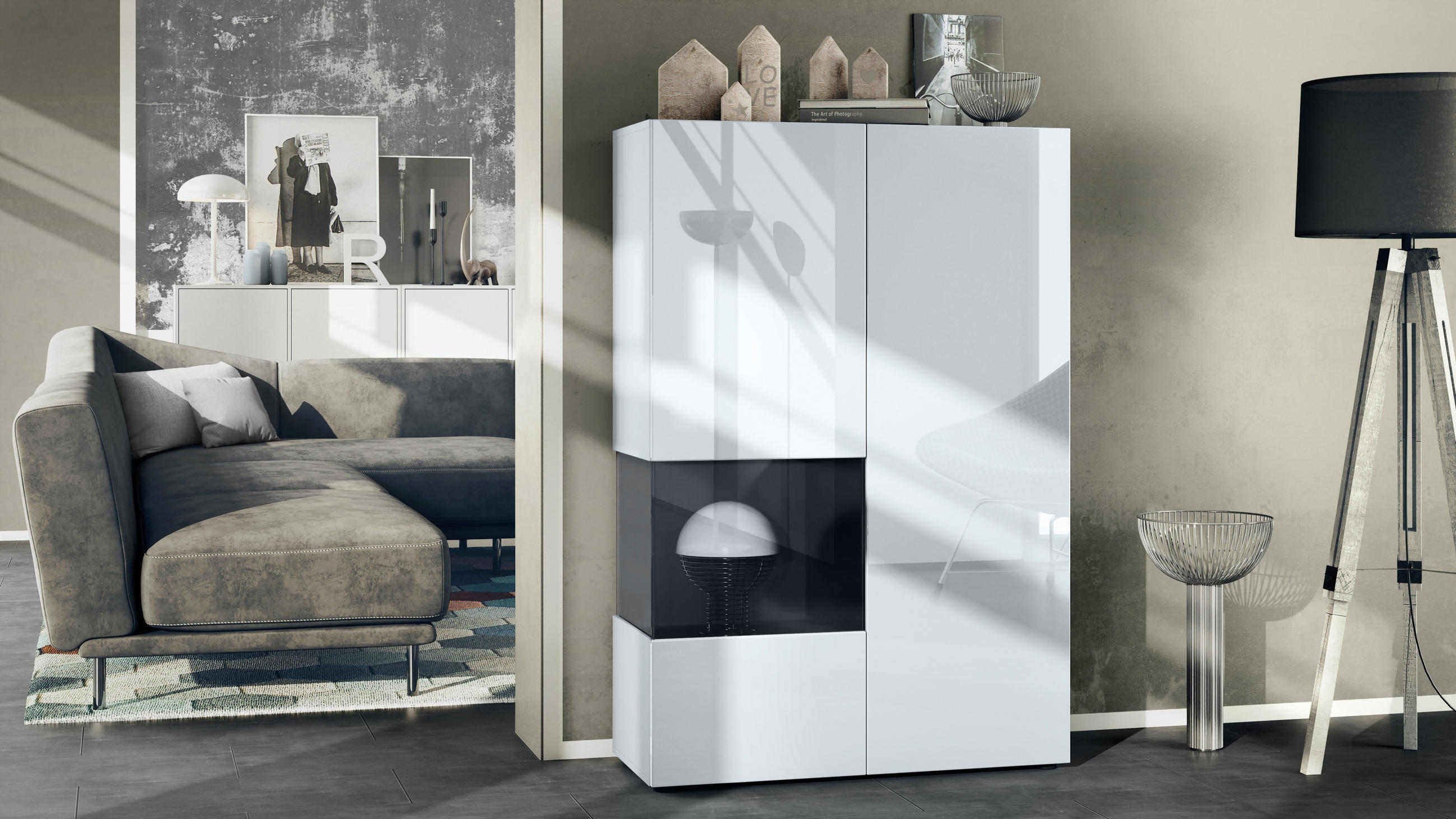 VITRINE Morena Einsatz in Schwarz matt - Schwarz, Holzwerkstoff (91.5/136.5/37cm) - Vladon