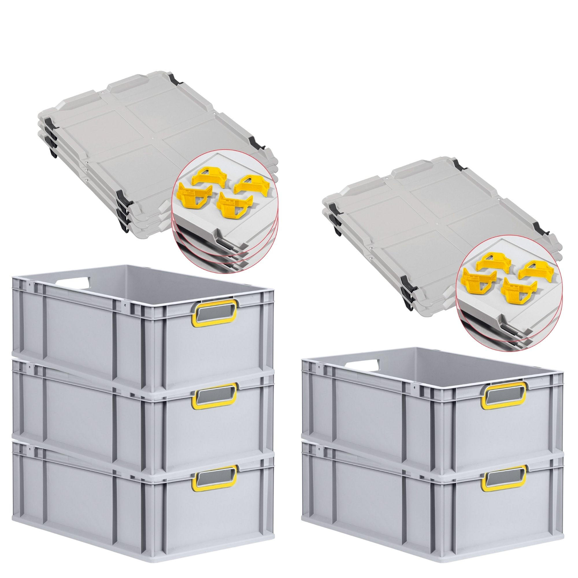 EUROBOX 5x Nextgen Color Mit Auflagedeckel 22x40x60cm Griffe Gelb Offen - Gelb, Kunststoff (40/22/60cm) - PROREGAL