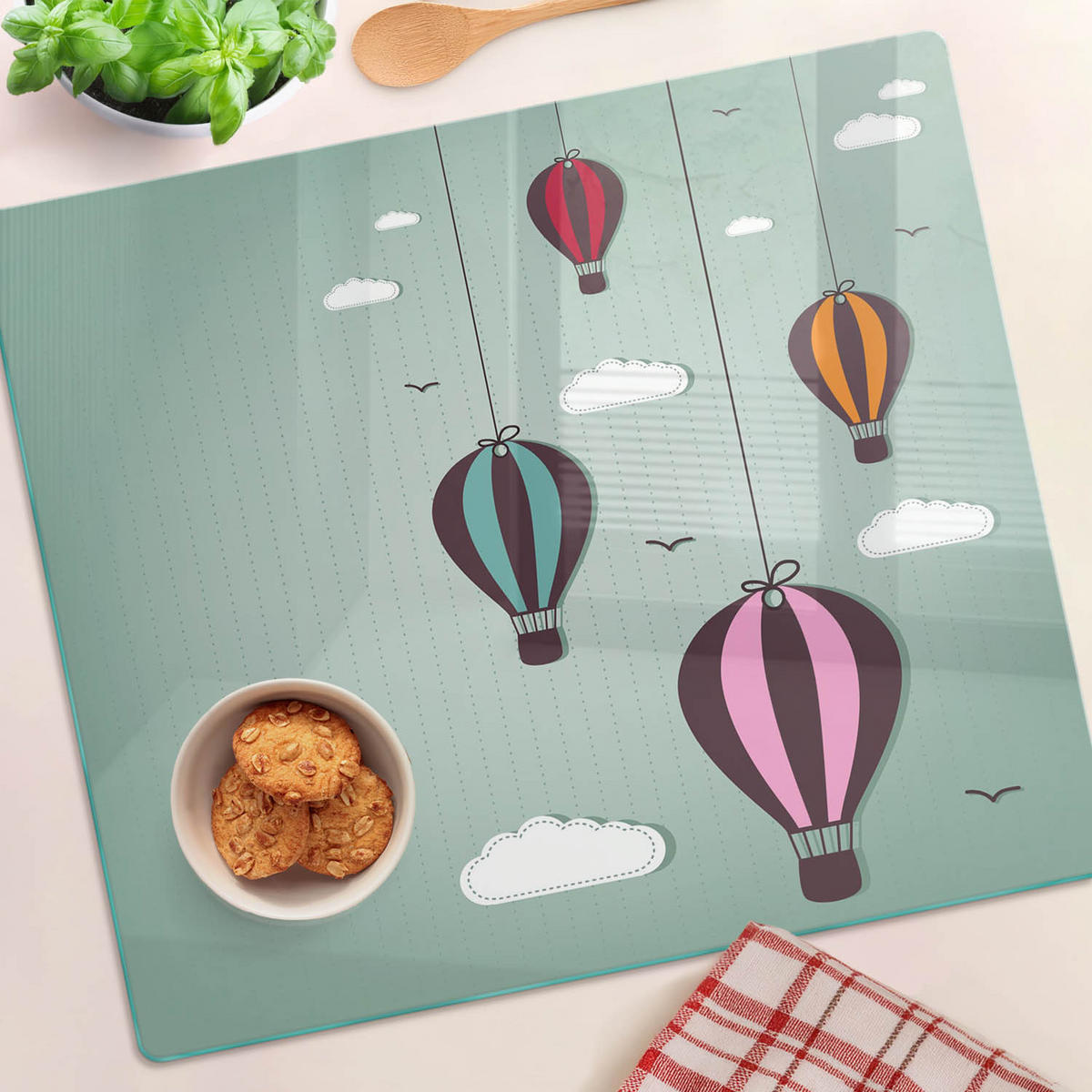 GLASPLATTE 60x52 cm Fliegende Ballons - Multicolor, Glas (60/0.4/52cm) - TULUP