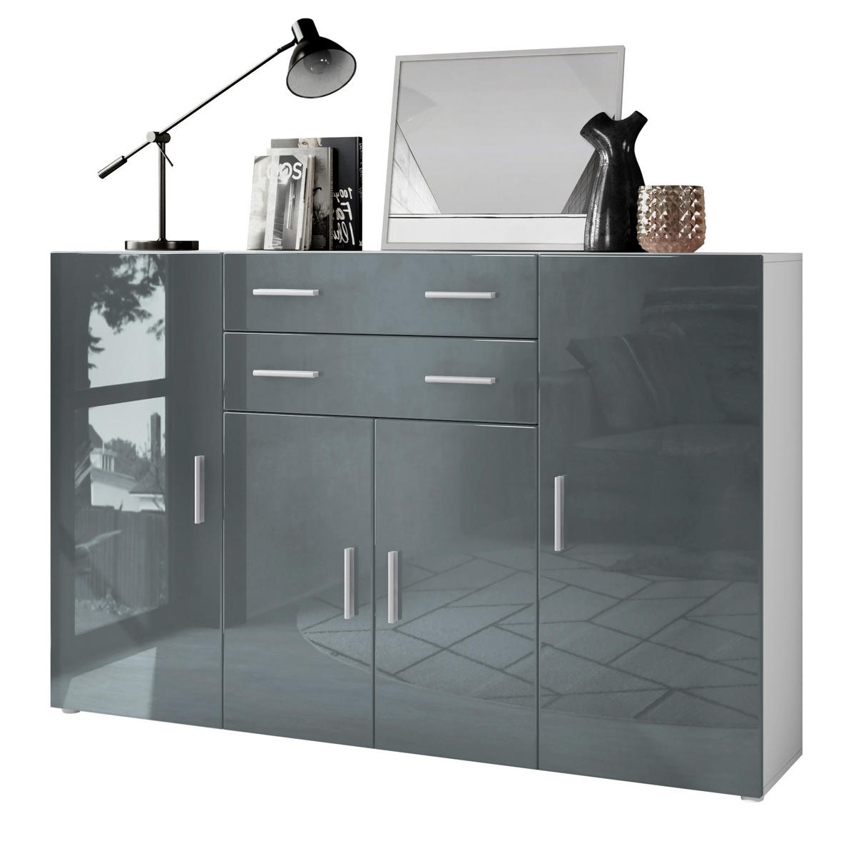 HIGHBOARD Aron Fronten in Grau Hochglanz - Grau, Holzwerkstoff (166.5/106.5/35cm) - Vladon