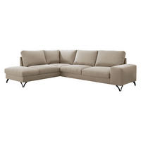 ECKSOFA Flavio Bis, Seite: Links - L3F+L2F+R4 - Beige/Schwarz, Holz/Textil (285/214cm) - MIRJAN24