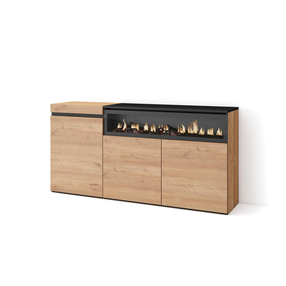SIDEBOARD Elektrokamin, eiche, schwarz, 150/35/75cm - Multicolor, Holzwerkstoff (150/75/35cm) - Skraut Home