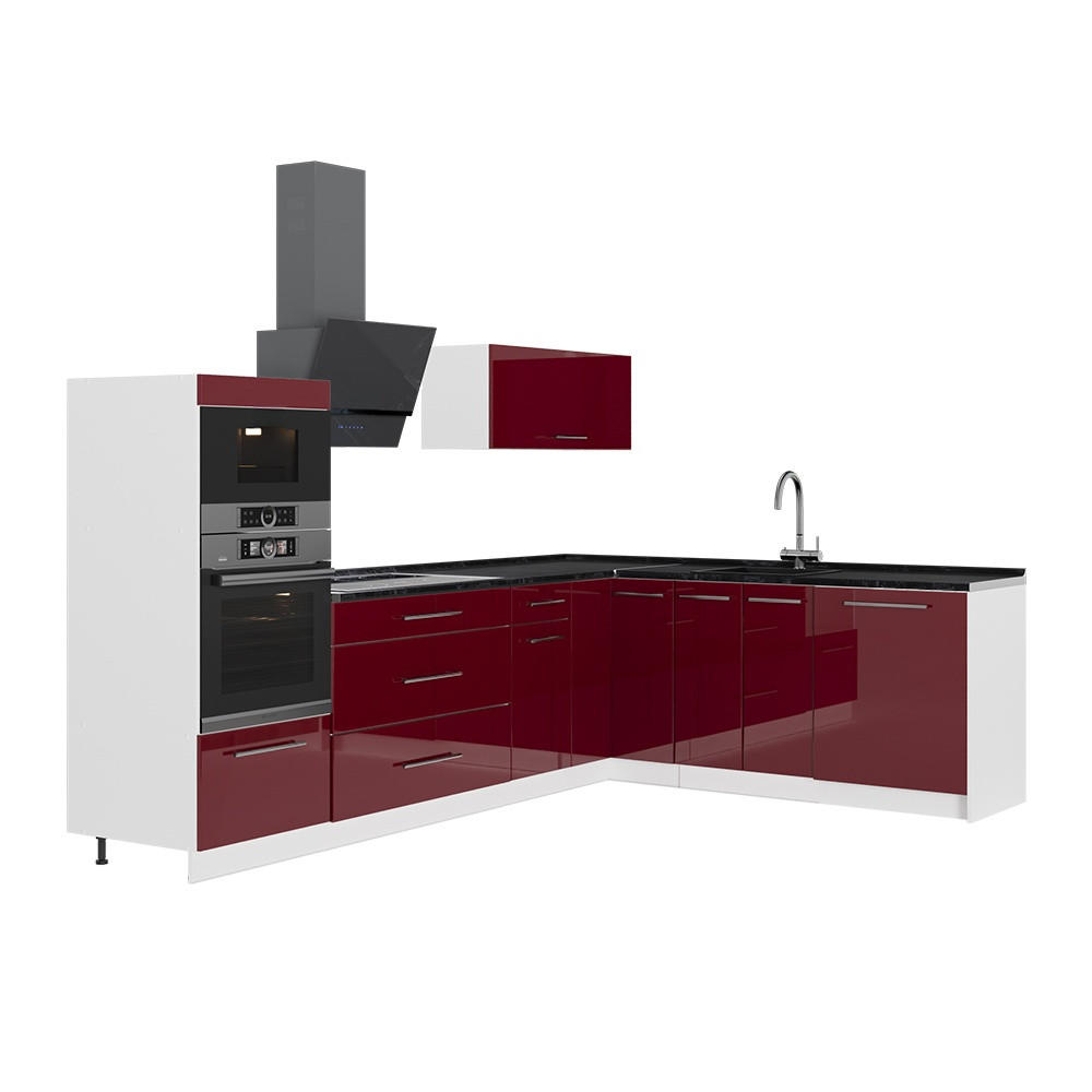 ECKKÜCHE Fame-Line, Bordeaux Hochglanz/Weiß, 287 x 207 cm, AP Anthrazit - Bordeaux/Weiß, Holzwerkstoff (287/153.6/60cm) - Vicco