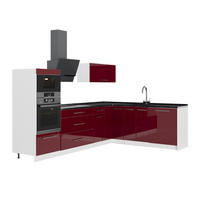 KUHINJA V OBLIKI ČRKE L Fame-Line, Bordo rdeča barva visokega sijaja/Bela, 287 x 207 cm, DP Antracit - bela/bordo, leseni material (287/153.6/60cm) - Vicco
