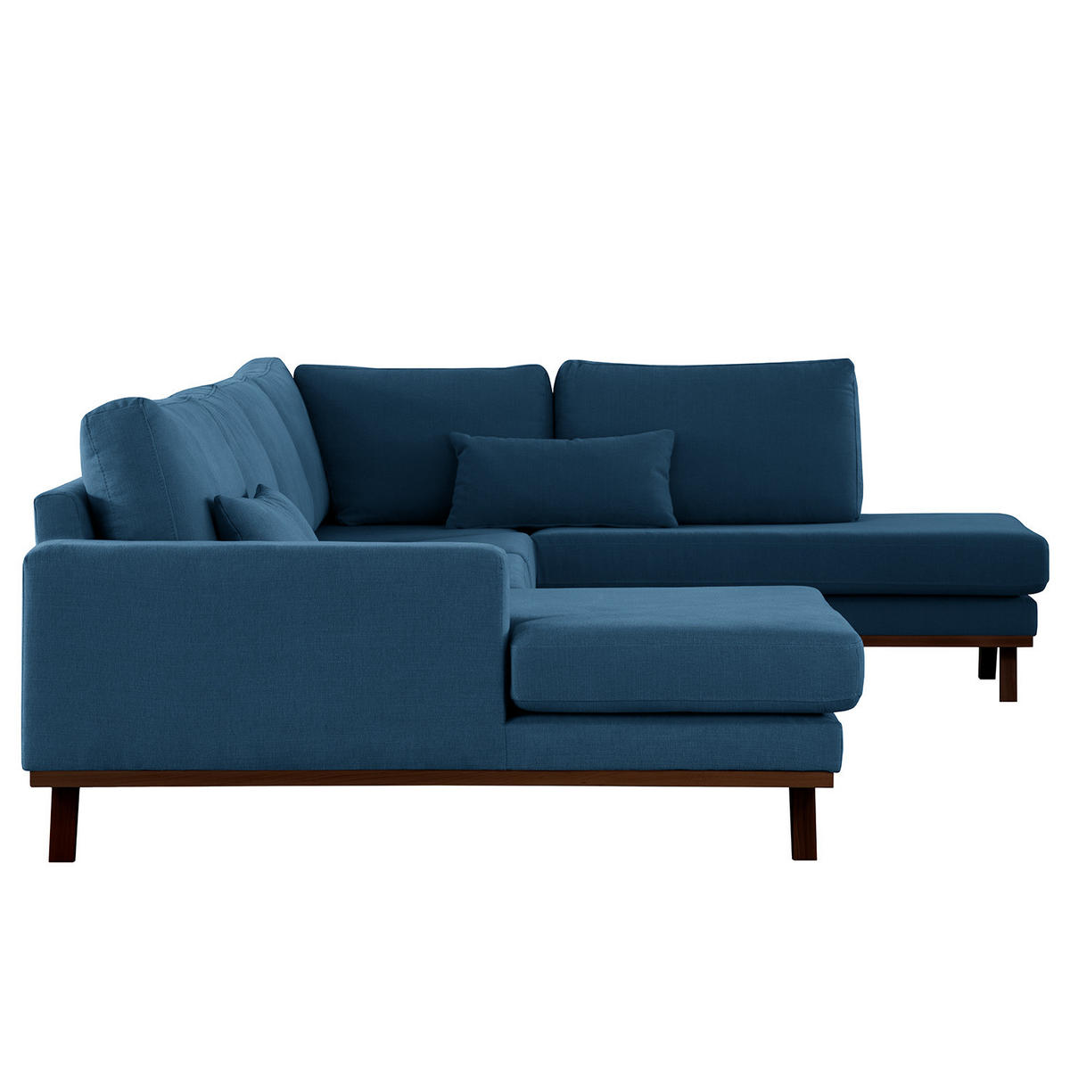 WOHNLANDSCHAFT mit Longchair - Blau/Buchefarben, Buchenholz/Textil (371/81/219cm) - home24