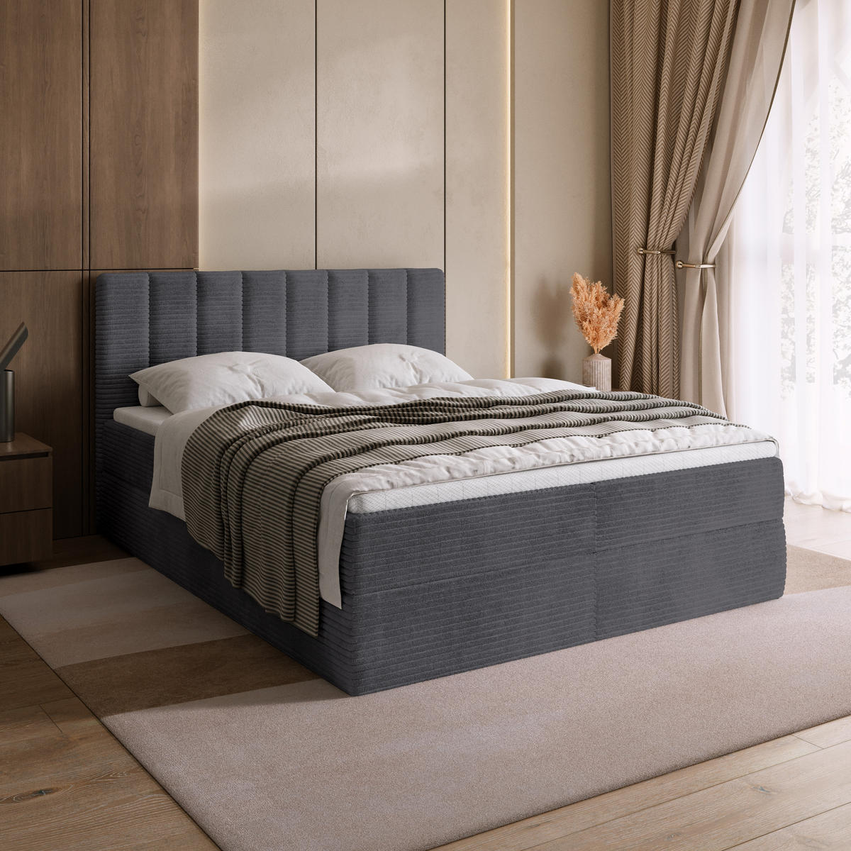 BOXBETT DENVER mit Topper 140x200 Dunkelgrau - Dunkelgrau, Textil (140/200cm) - Bromarkt