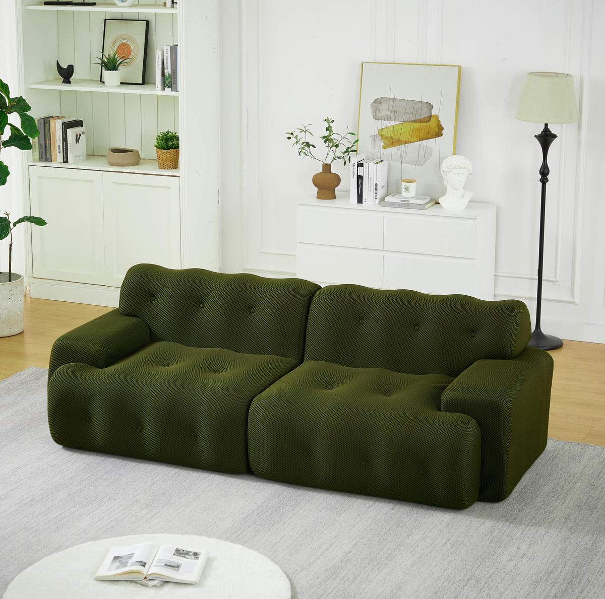 2-SITZER-SOFA aus Stoff 224x104x66 cm Grün mit breiten Armlehnen und montagefreiem Design - Grün, Textil (224/66/104cm) - Modfu