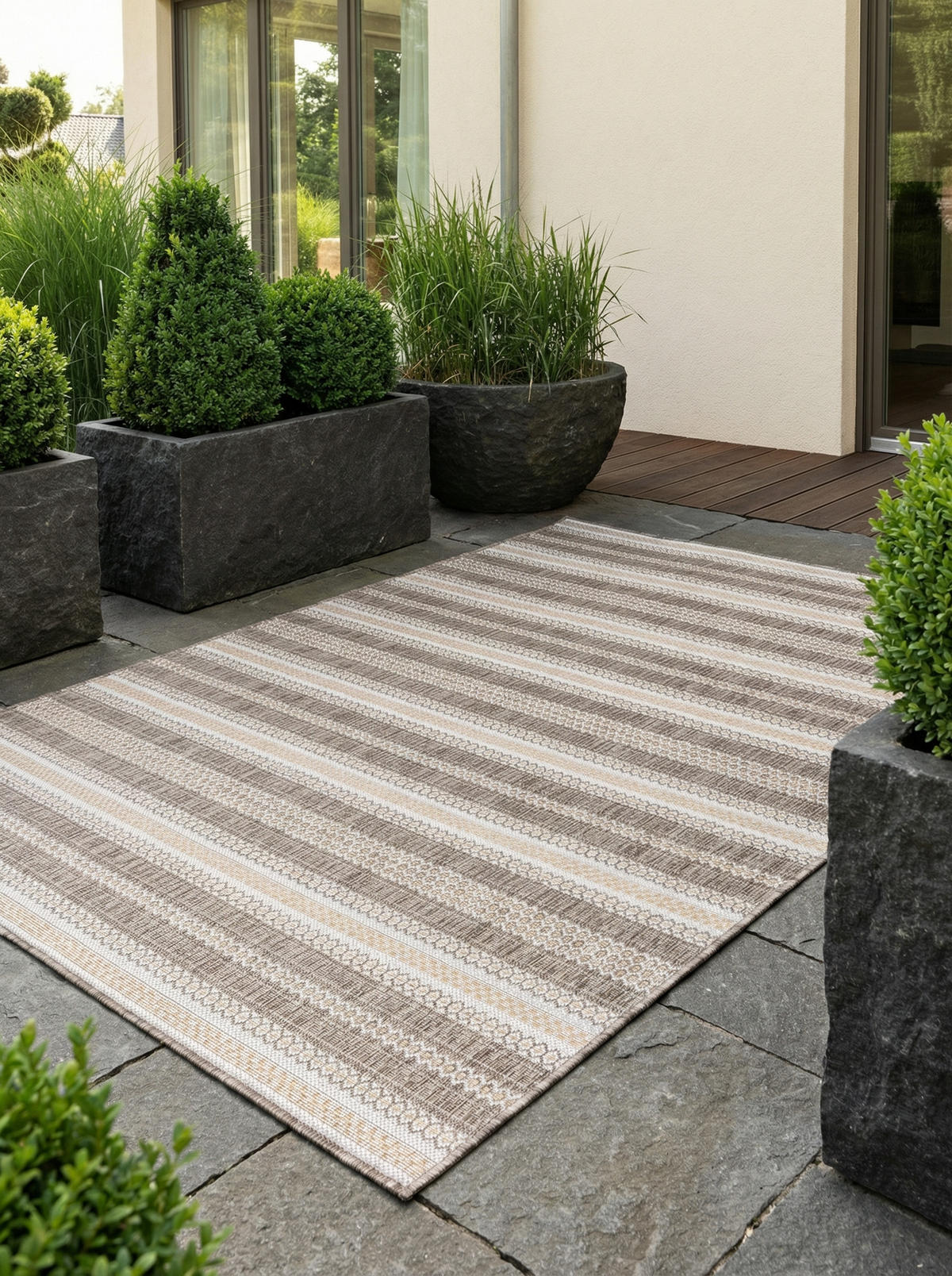 TEPPICH Outdoor Flachgewebe Vintage-Look Polypropylen Balkon Beige Läufer 80x150 - Beige, Textil (80/150cm) - KADIMA DESIGN