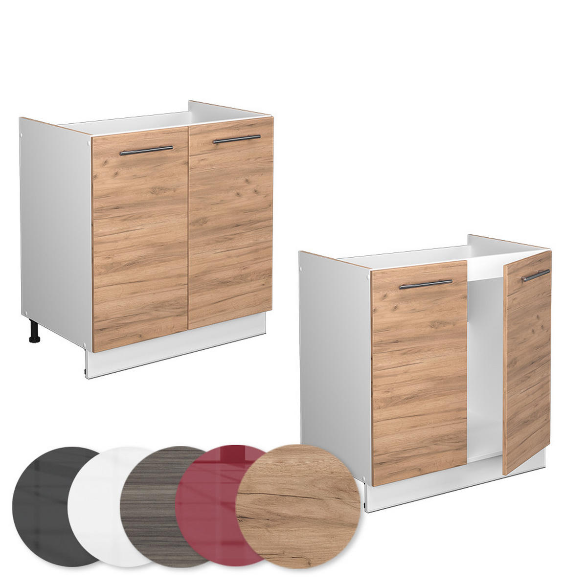 SPÜLENUNTERSCHRANK Fame-Line Goldkraft Eiche 80 cm, AP Marmor - Eiche Wotan/Weiß, Holzwerkstoff (80/82/60cm) - Vicco